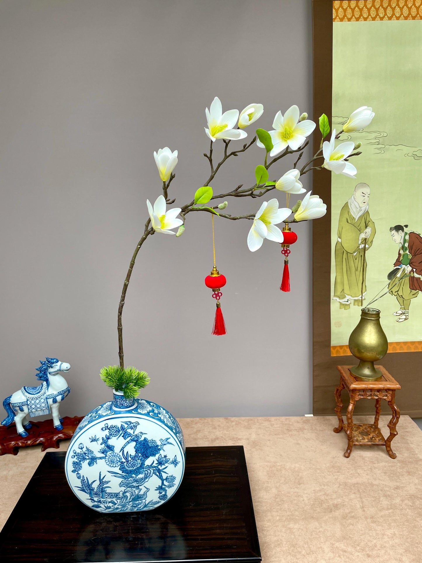 Realistic White Magnolia Branch - Faux Magnolia Denudata Silk Flower Lunar New Year Decor Yulan Jade Orchid Zen Chinese New Year Floral Stem
