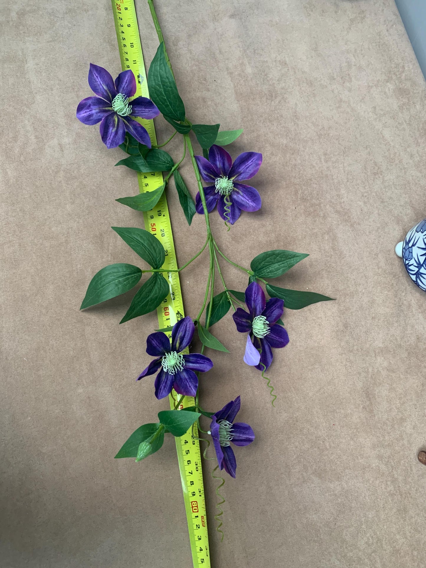 Realistic Deep Purple Clematis Branch Faux Queen of Climbers Silk Flower Zen Minimalist Aesthetic Fully Adjustable Violet Vine Stem Premium
