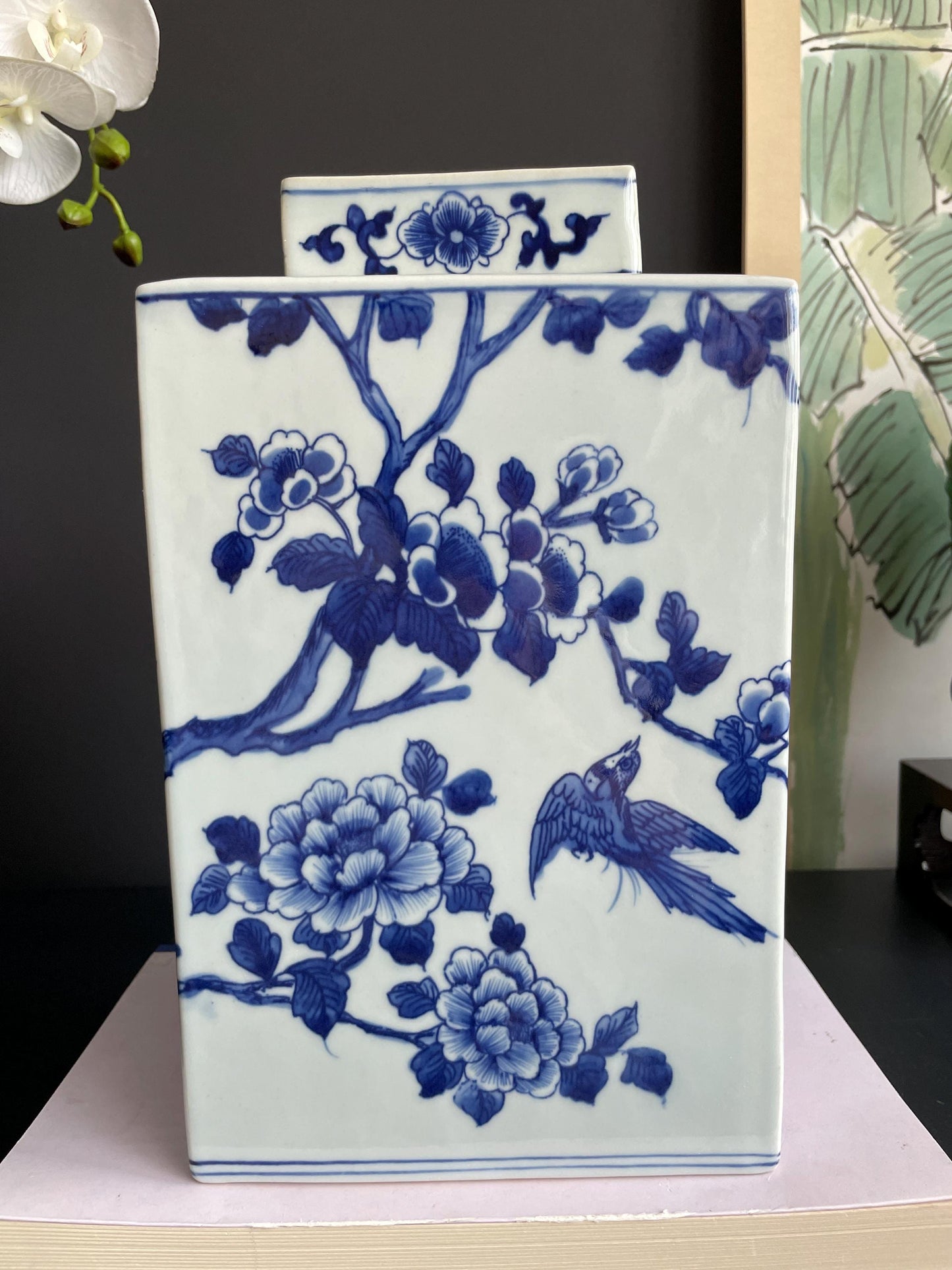 Hand-Painted Blue & White Xiang Qi Square Porcelain Vessel | Imperial Kangxi Style Continuous Panoramic Garden Scroll (~30cm)
