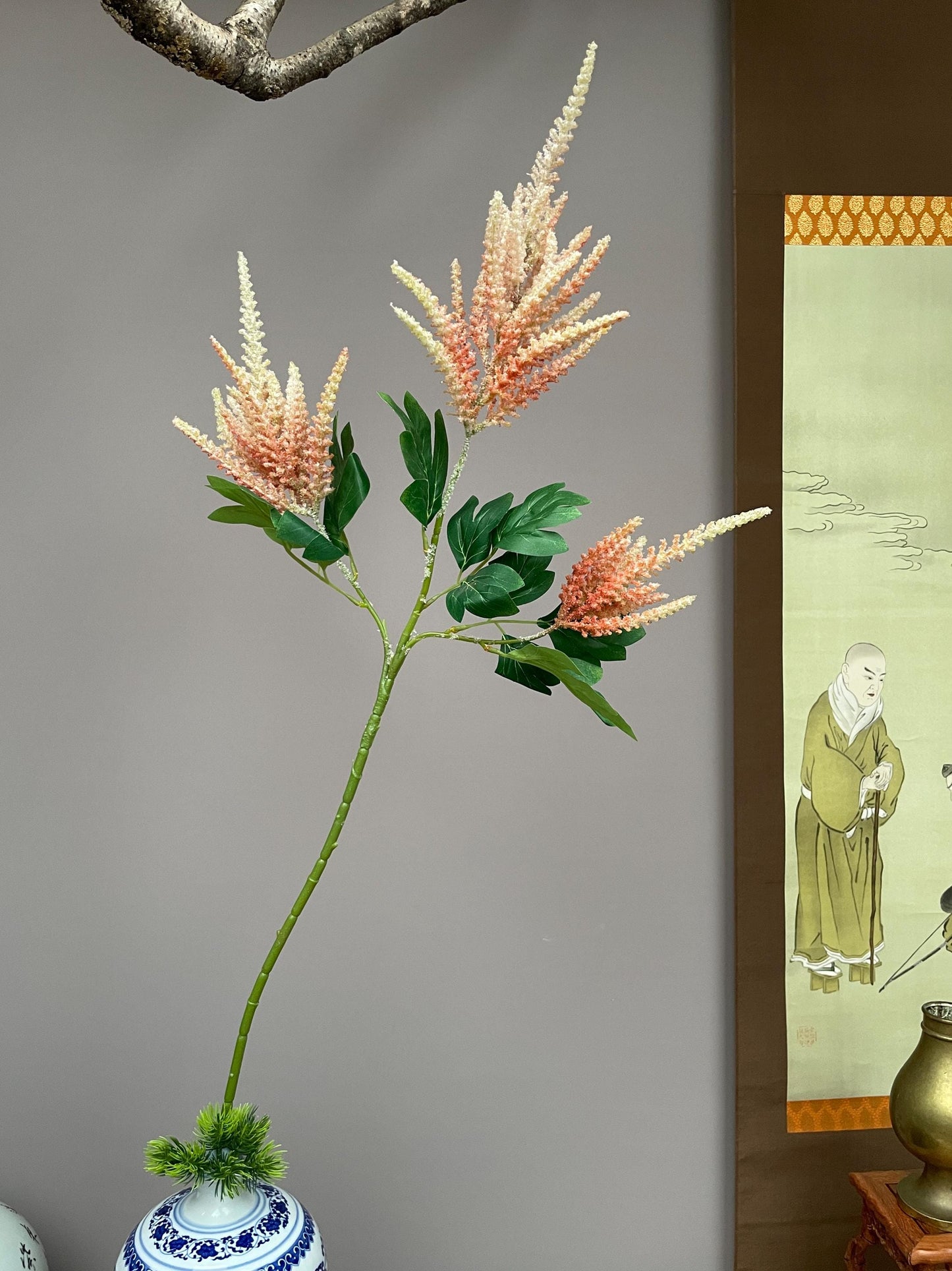 Realistic Peach Astilbe Artificial Stem - Faux False Spirea Plume Zen Minimalist Home Decor Traditional Chinese Aesthetic Floral Soft Peach