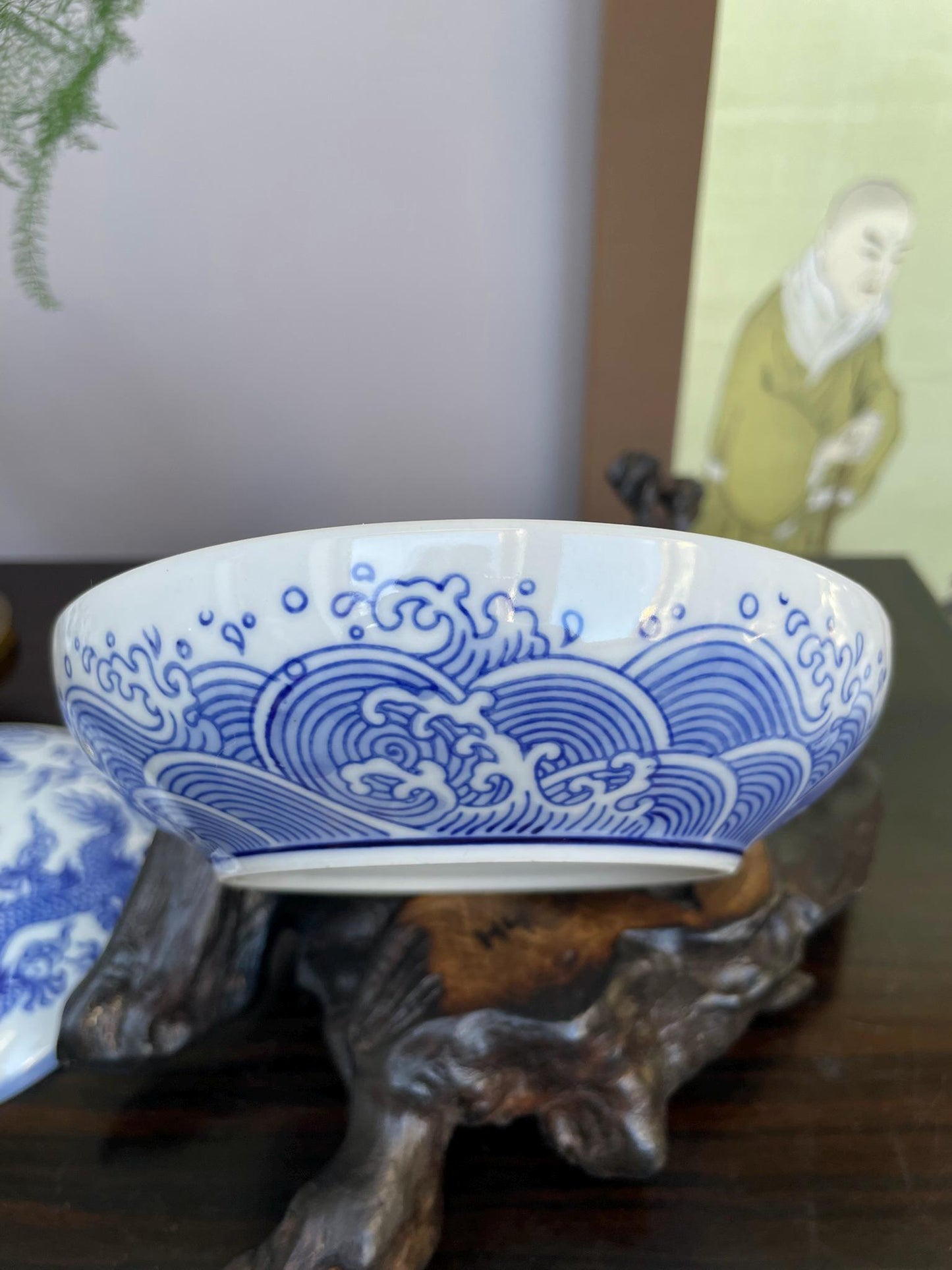 Hand-Crafted Blue and White Porcelain Dragon Jewellery Box - Lidded Trinket Jar with Crystal Knob - Chinoiserie Décor for Precious Item