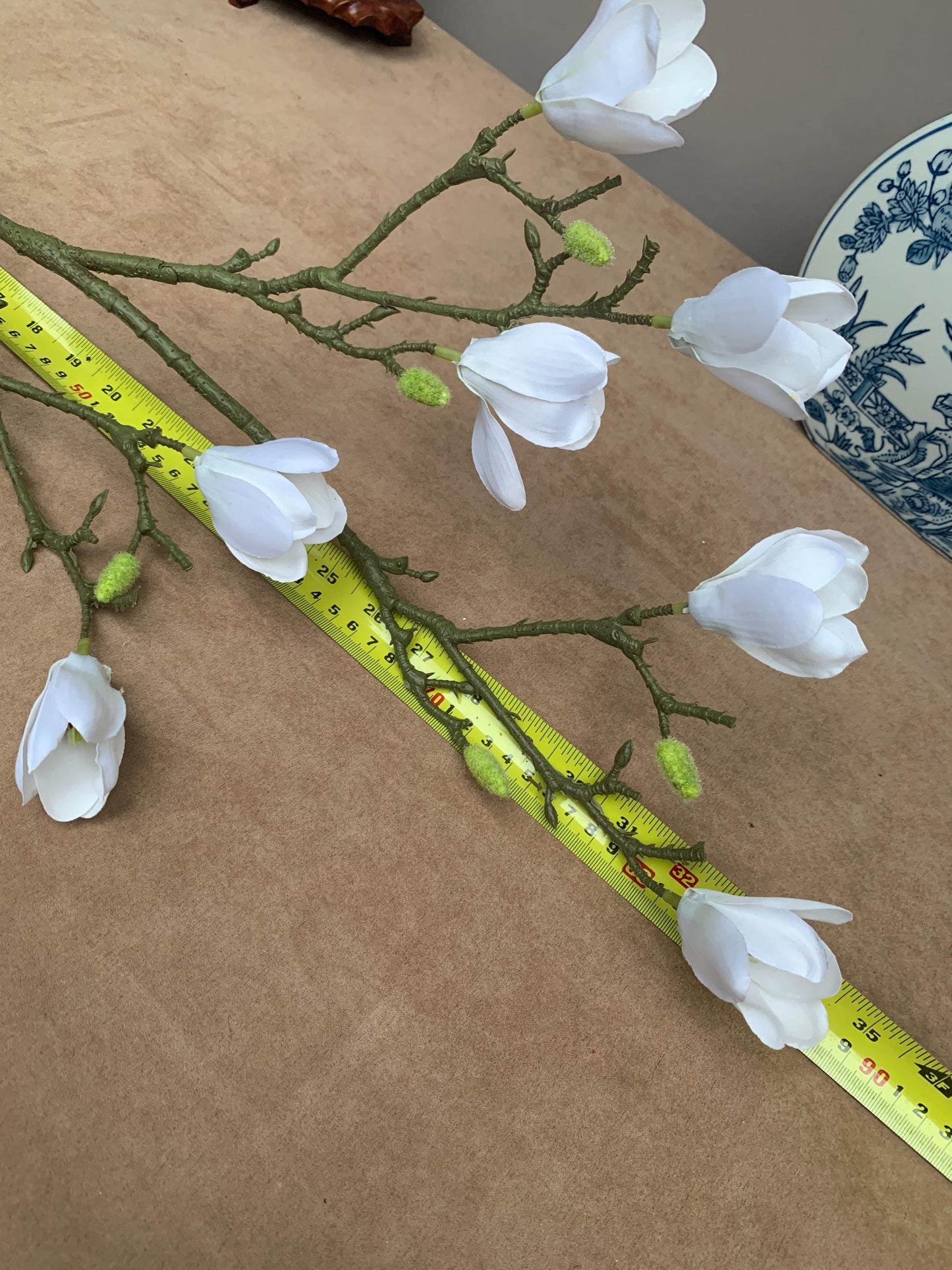 Realistic White Magnolia Branch - Faux Magnolia Denudata Flower Lunar New Year Decor Yulan Jade Orchid Zen Chinese New Year Floral Stem