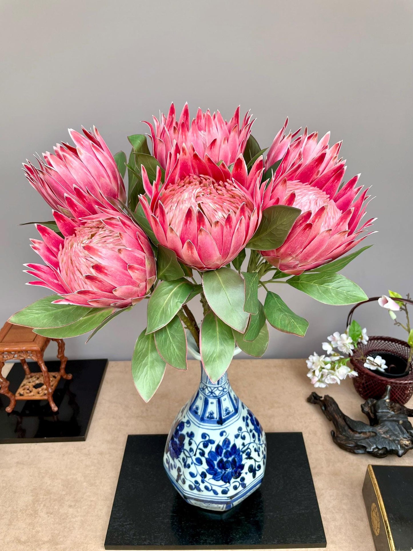King protea red spring artificial flower ideal for wedding, Single stem