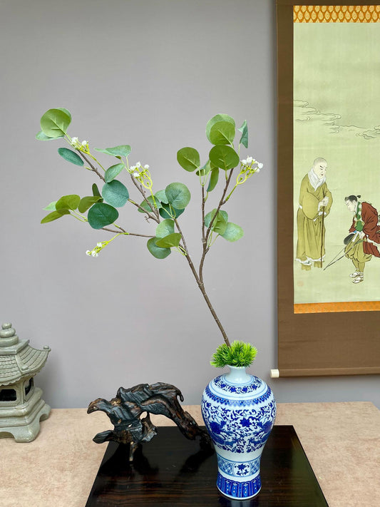 Faux Seeded Eucalyptus Stem, Round Leaf Greenery Branch, Large Artificial Foliage, Chinoiserie Vase Filler, Lifelike Greenery for Home