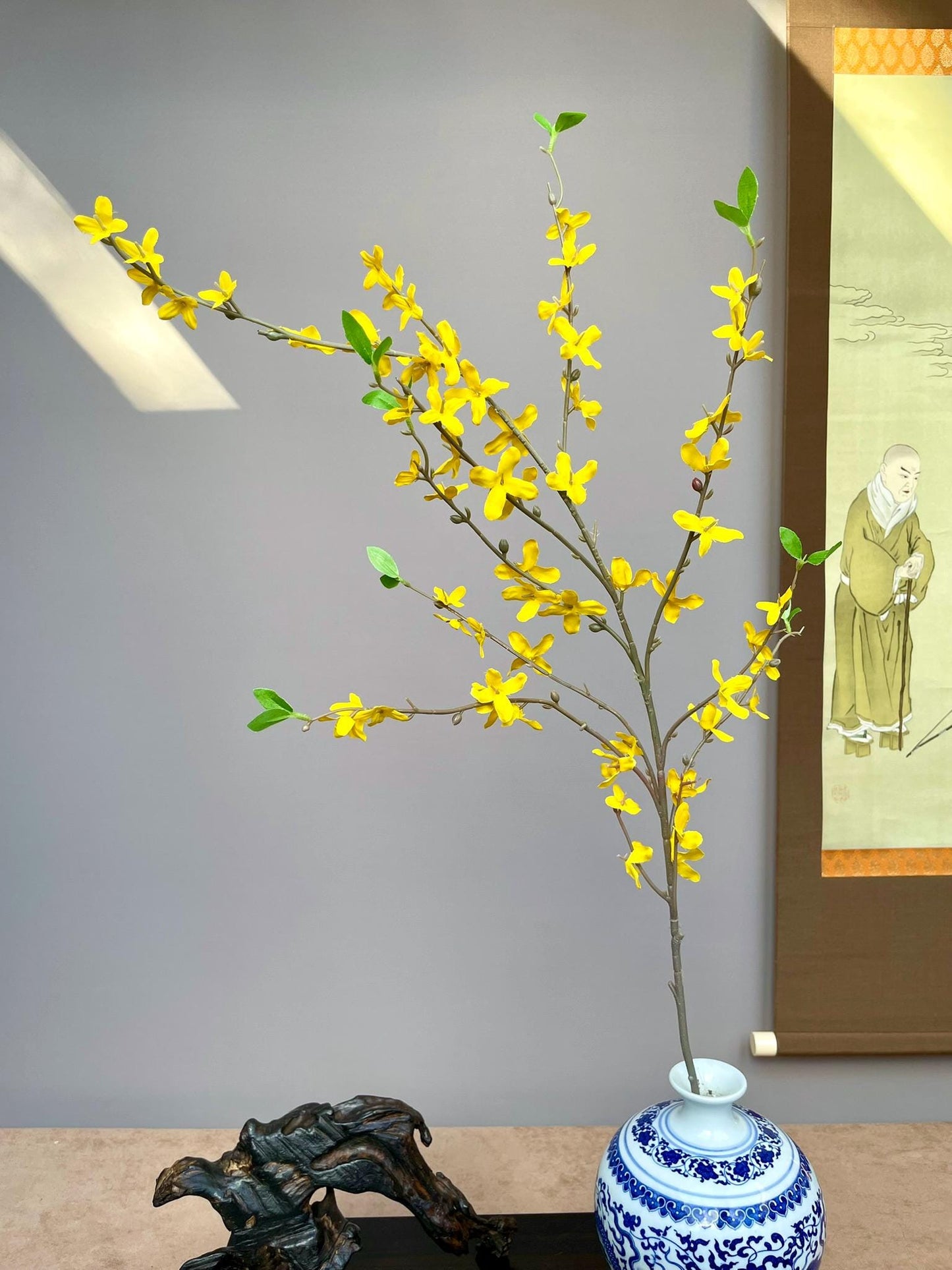 Premium-Quality Realistic Artificial Forsythia Branch – Lifelike Yellow Spring Flower Stem for Elegant Home Decoration