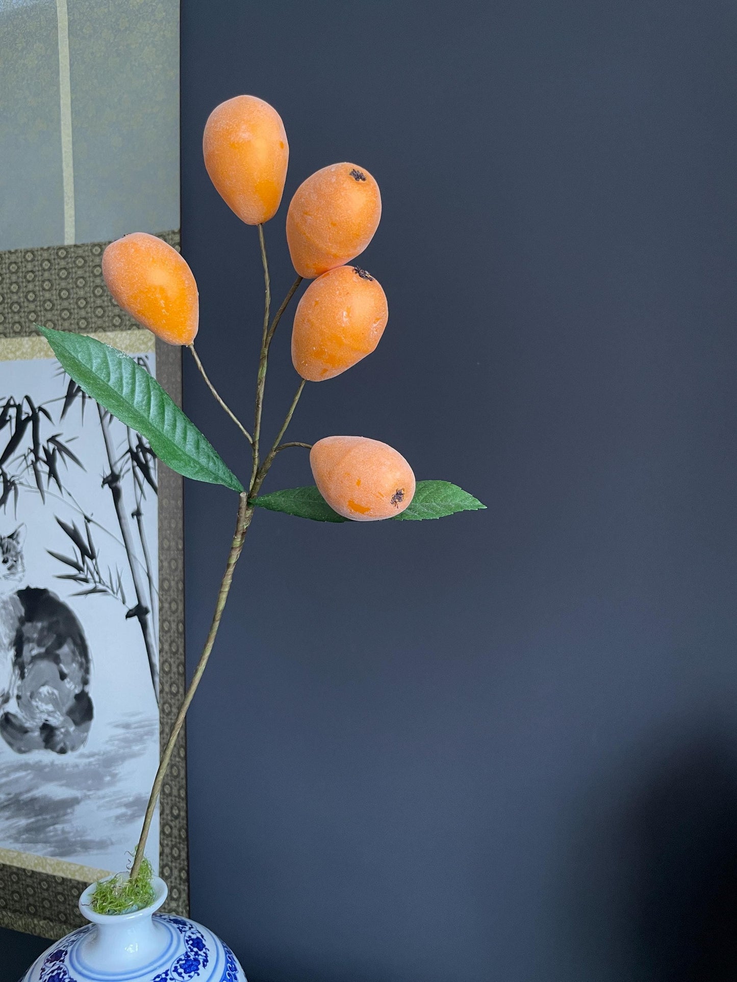 Life-Like Artificial Loquat Stem | High-End Faux Botanical Branch | Elegant Minimalist Fruit Arrangement
