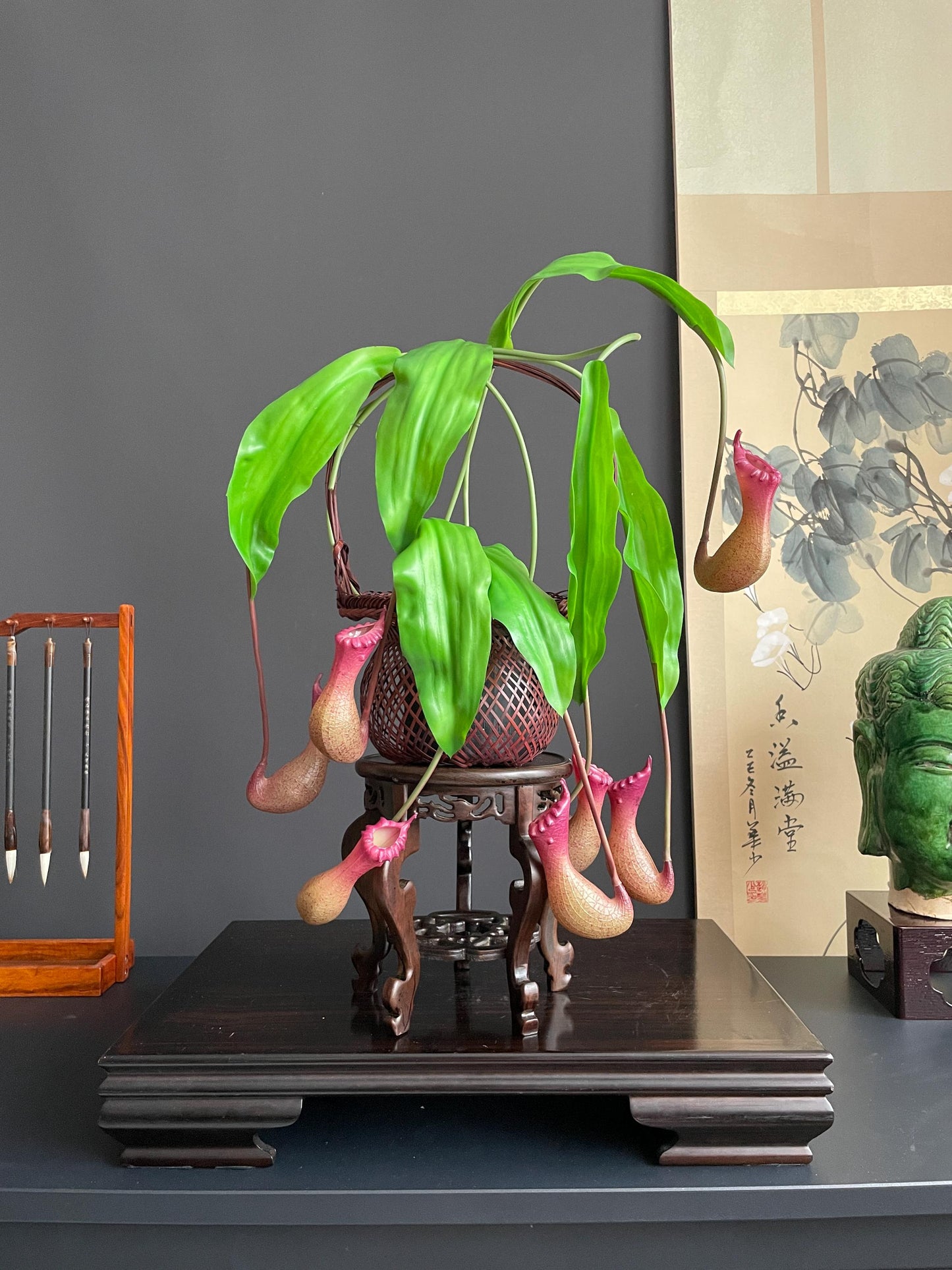 Exquisite Faux Pitcher Plant (Nepenthes) | Ultra-Realistic Tropical Botanical | Architectural Statement Piece - SINGLE stem