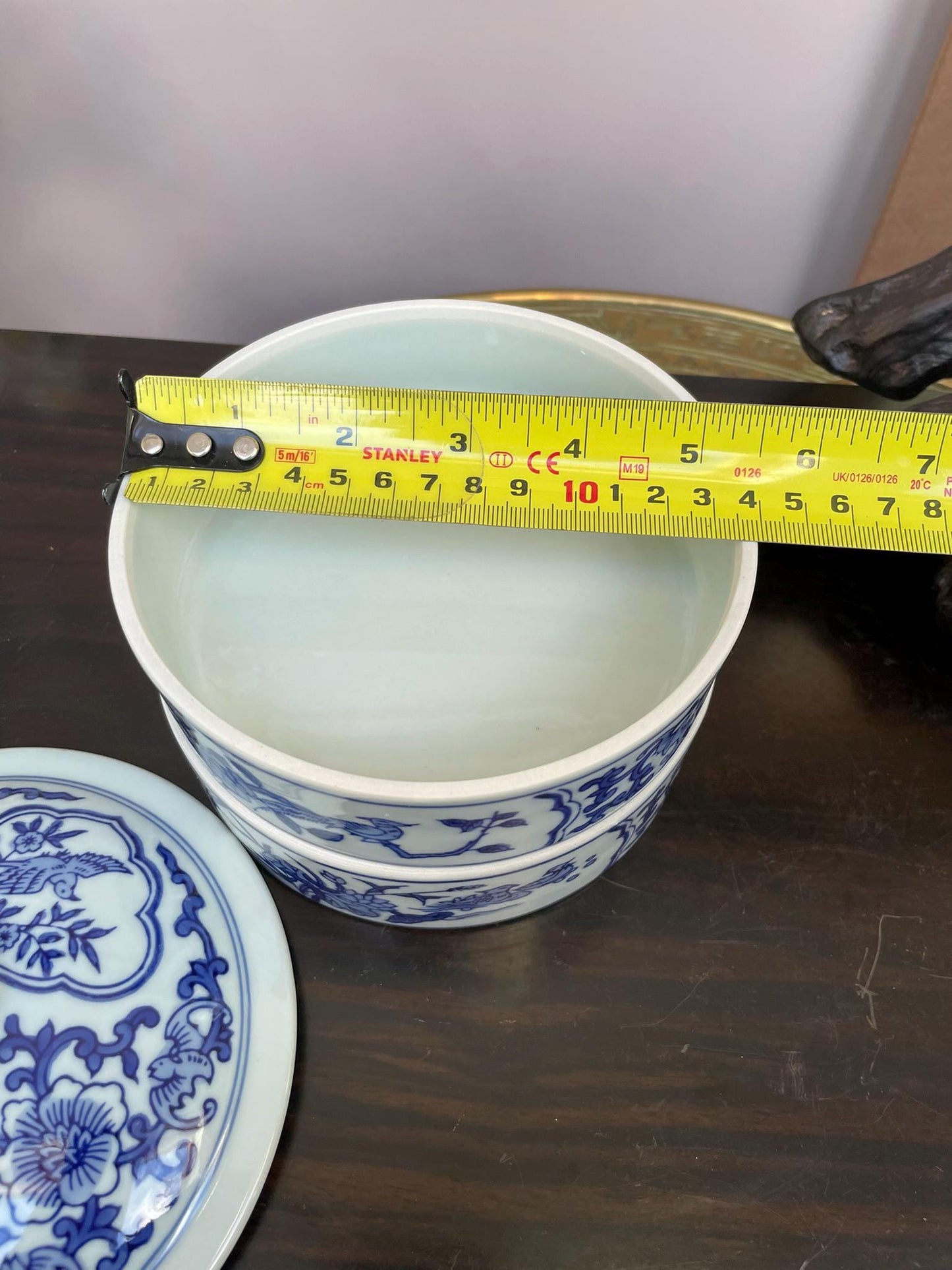 Blue and White Chinese Porcelain 2Tier Lidded Container Hand-Painted Floral & Bird Design Stacking Ceramic Storage Jar Functional Home Decor