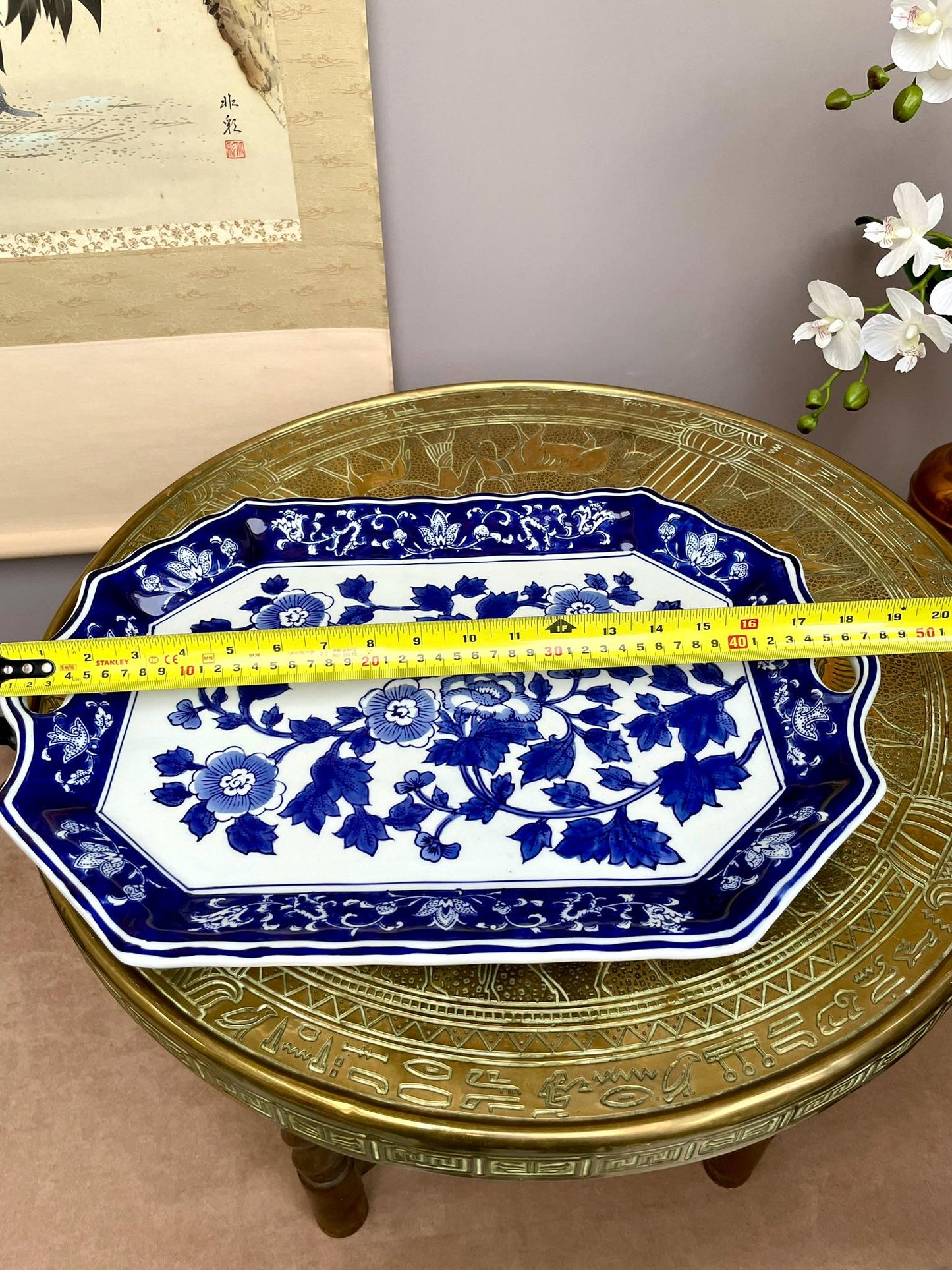 Large Blue and White Porcelain Serving Tray • Handcrafted Prestige Floral Platter • Luxury Home Décor Elegant Table Center piece