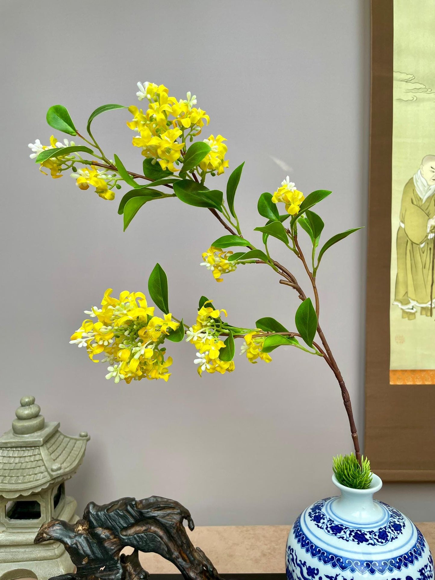 Premium Artificial Yellow Privet Flower Branch – Lifelike Ligustrum-Inspired Faux Bloom Stem for Elegant Home Decoration