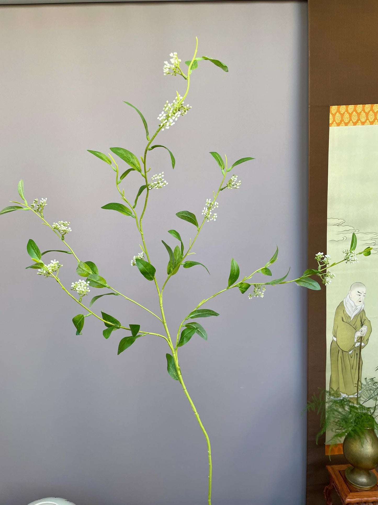 Realistic Delicate White Artificial Blossom Branch - Faux Jasmine Style Flowering Stem - Hand-Crafted Spring Decor Elegant Minimalist Floral