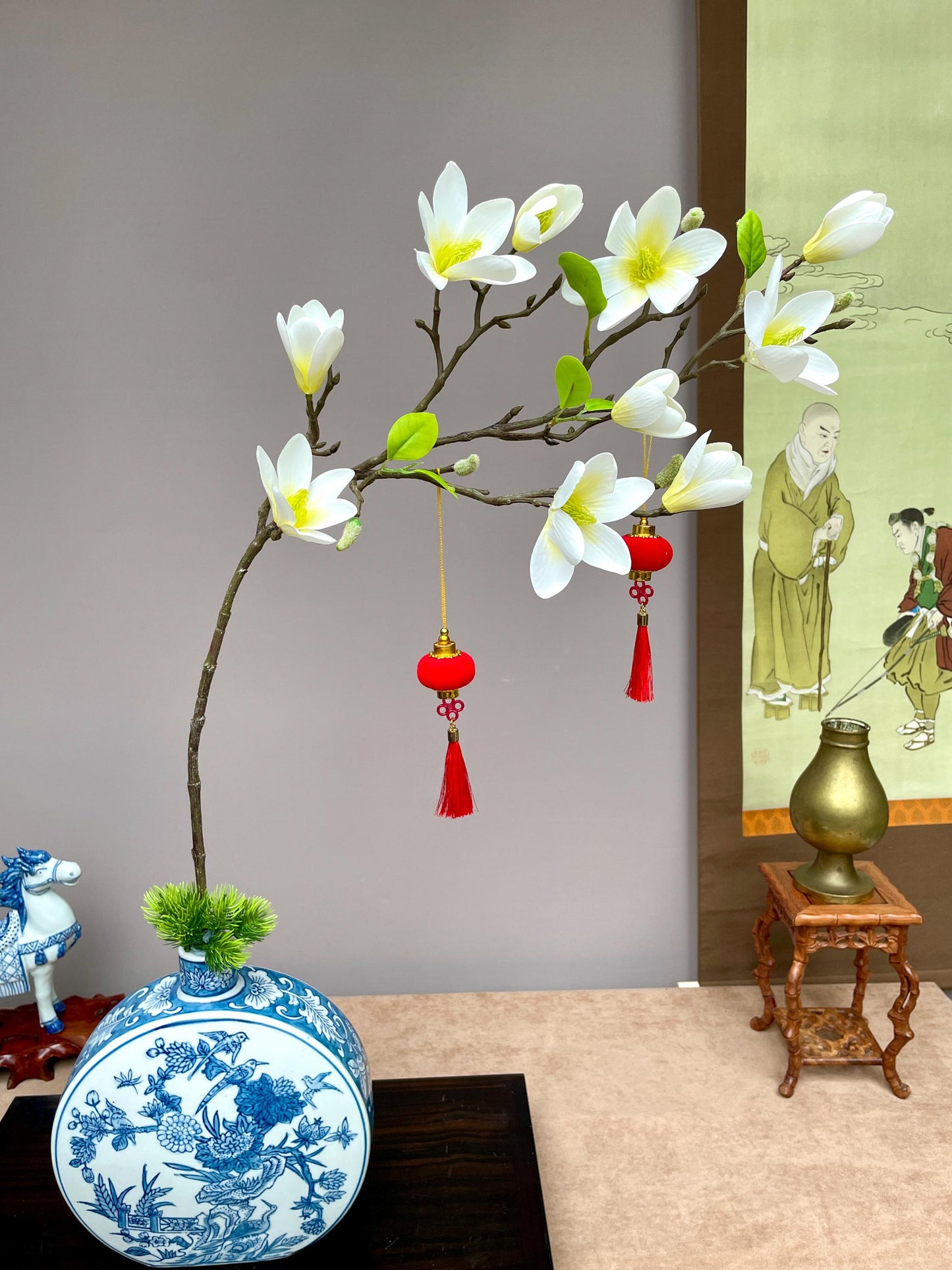 Realistic White Magnolia Branch - Faux Magnolia Denudata Silk Flower Lunar New Year Decor Yulan Jade Orchid Zen Chinese New Year Floral Stem