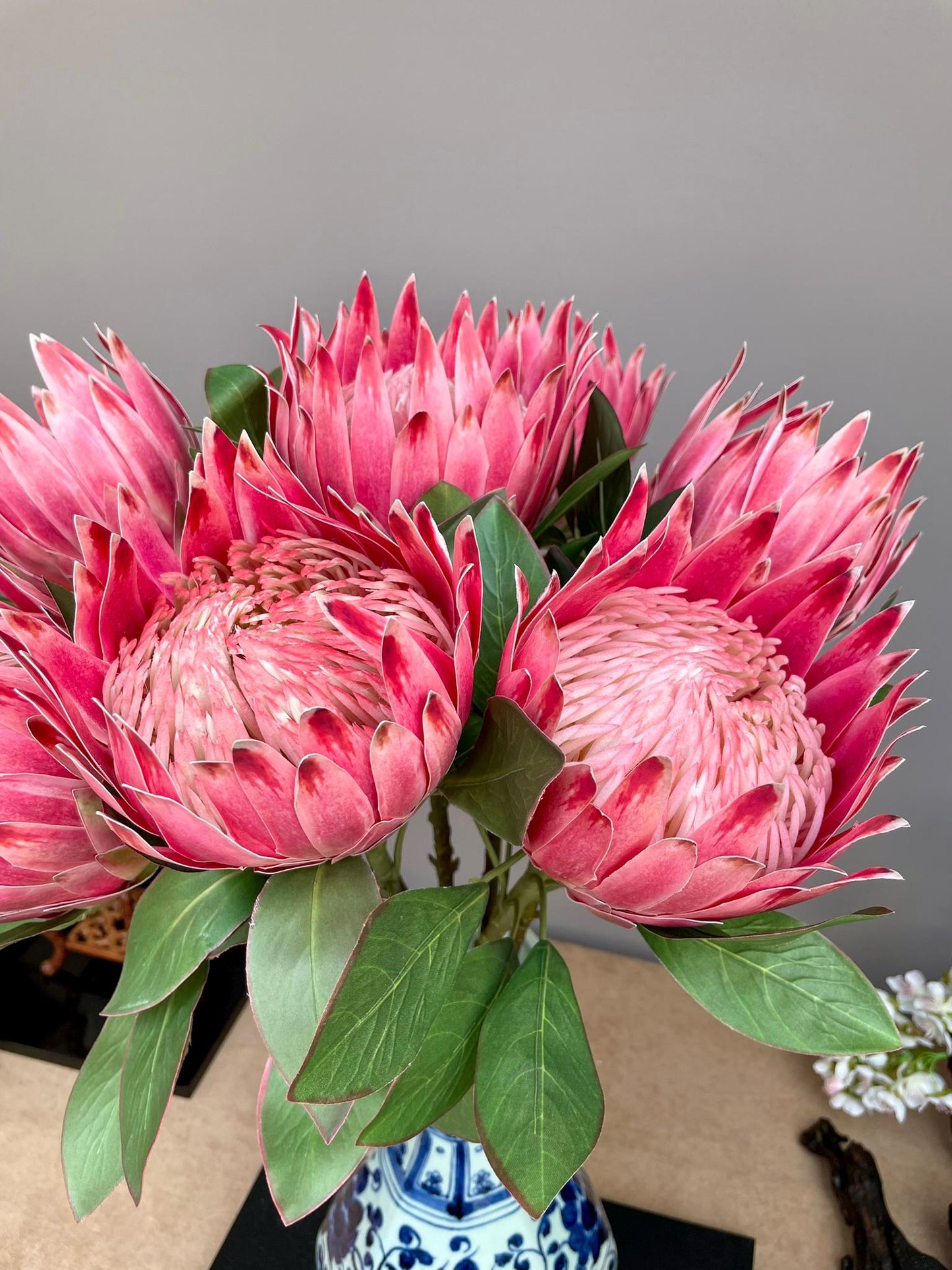 King protea red spring artificial flower ideal for wedding, Single stem