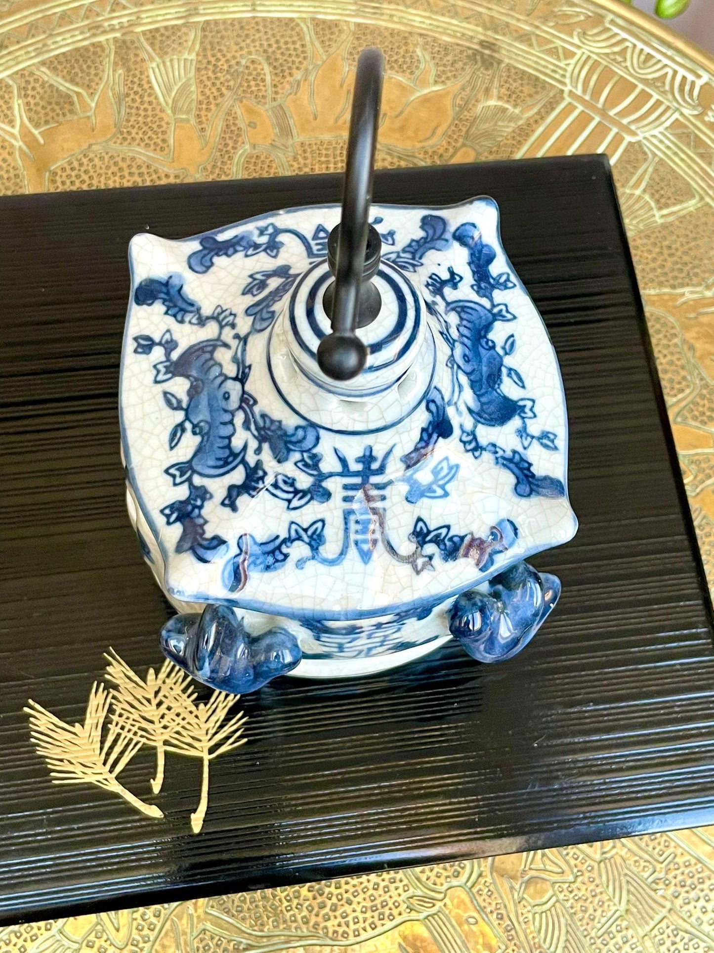 Blue & White Hanging Candle Holder | Crackle Glaze Porcelain Lantern | Handcrafted Ceramic Candle House | Hanging Tealight Holder Decor