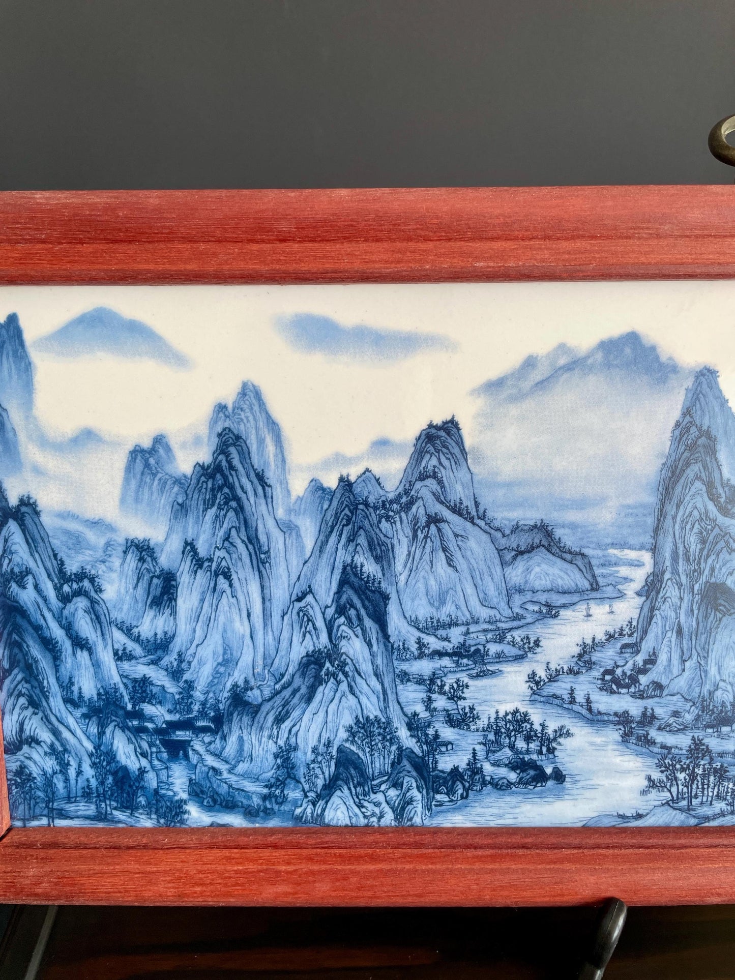 Hand-Crafted Blue & White Porcelain Landscape Plaque | Framed "Fu Chun Shan Ju Tu" Shan Shui Wall Art Screen (53cm x 20cm)