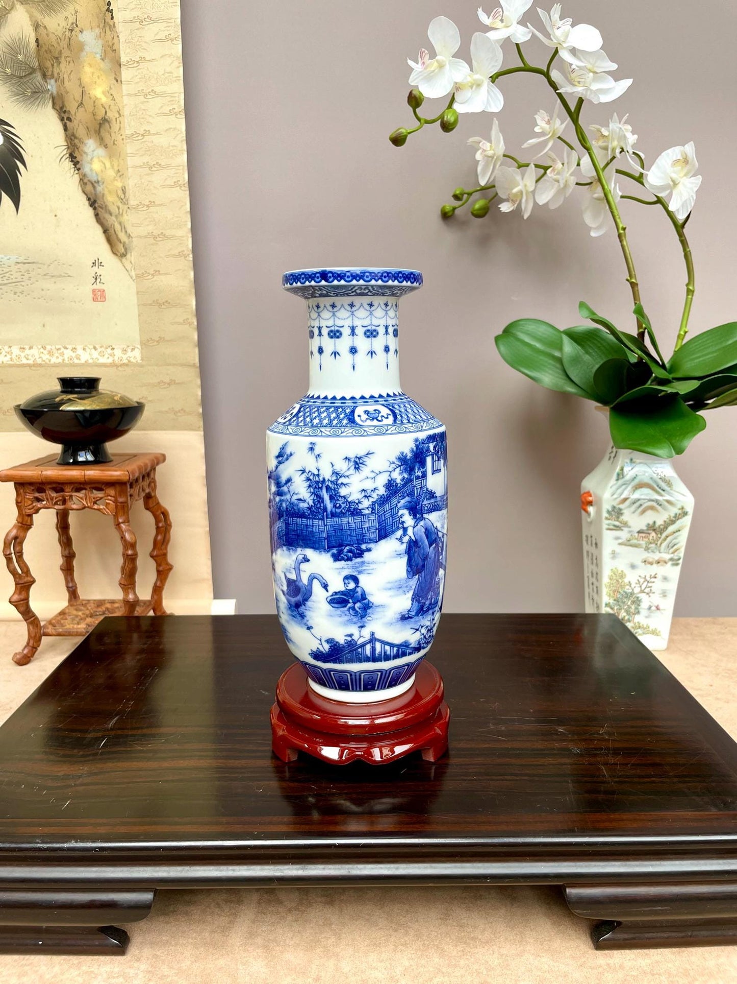 Blue & White Porcelain Jars – Hand crafted Landscape and Pagoda Motifs, Classic Chinese Vase Form