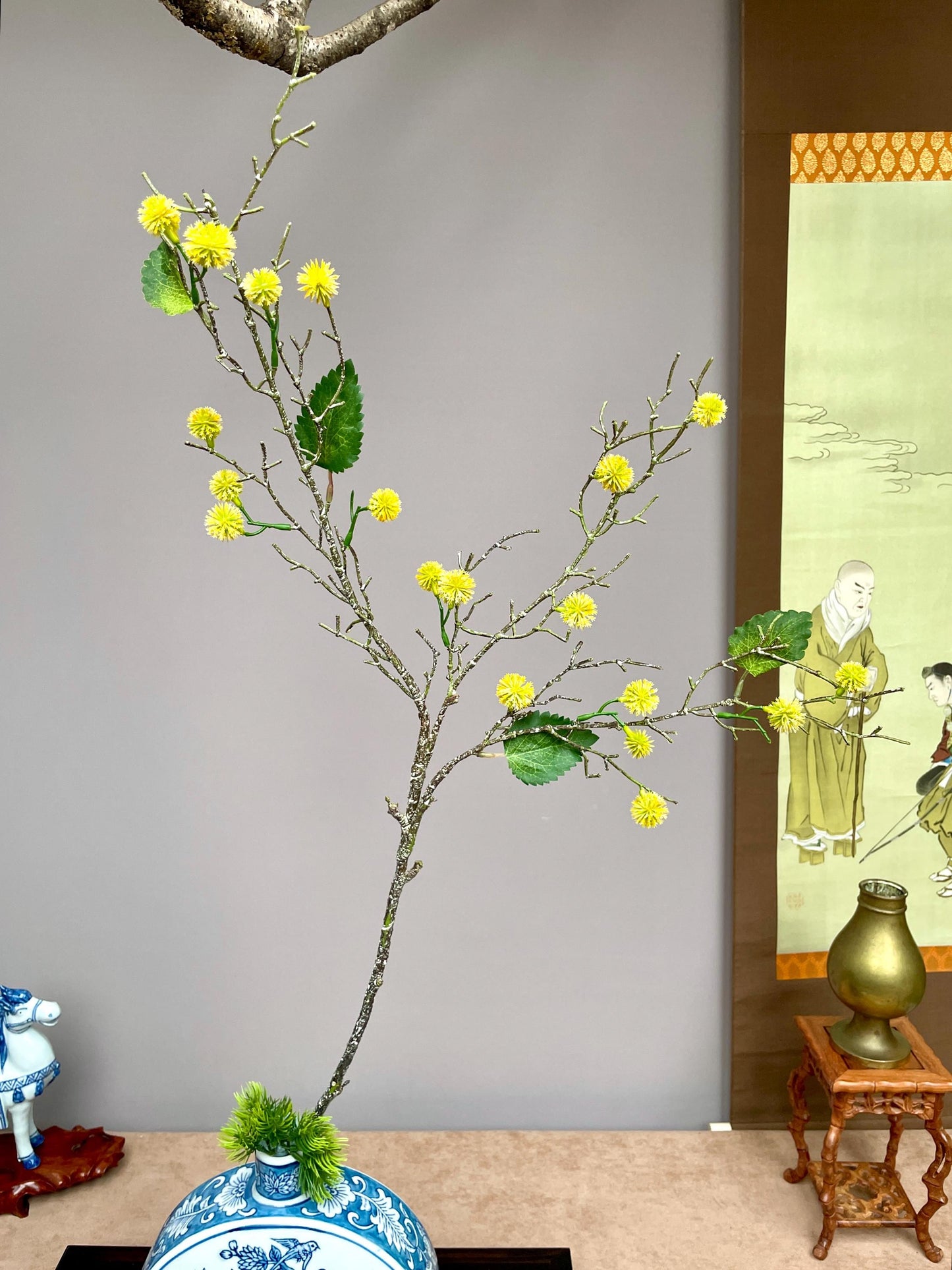 Realistic Yellow Mimosa Branch - Faux Acacia Silk Flower - Lunar New Year Golden Blossom Decor - Zen Minimalist Chinese New Year Floral Stem