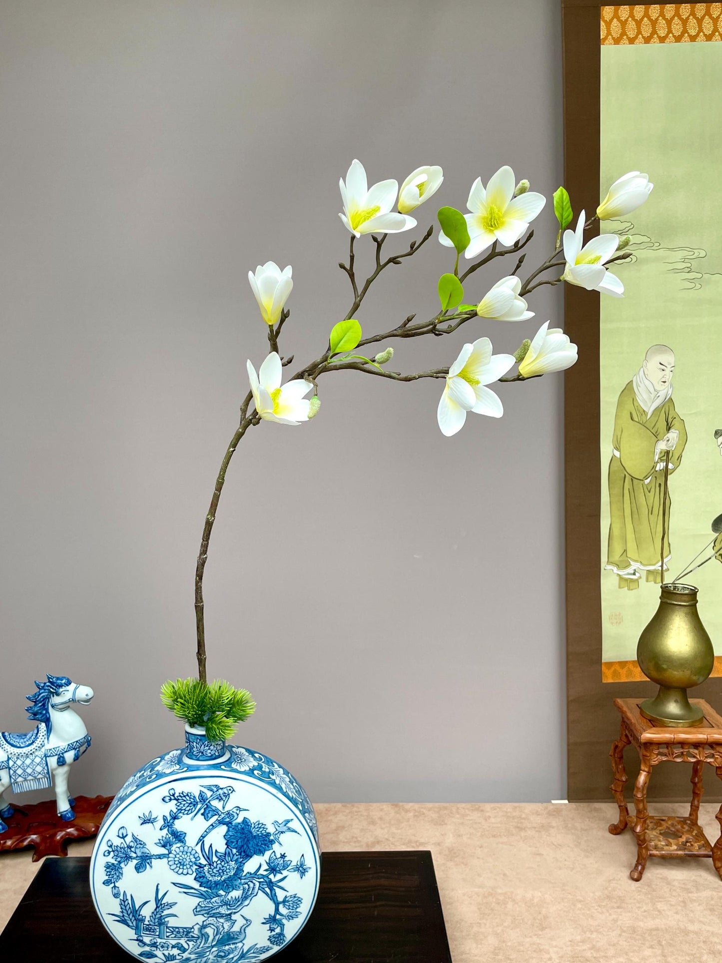 Realistic White Magnolia Branch - Faux Magnolia Denudata Silk Flower Lunar New Year Decor Yulan Jade Orchid Zen Chinese New Year Floral Stem