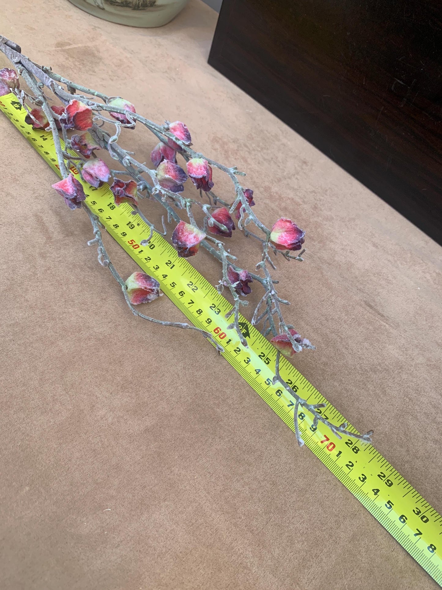 Hand-Crafted Realistic Faux Chinese Lantern Branch - Deep Red & Burgundy Buds - Winter Cherry Stem for Tall Vases Unique indoor Decor