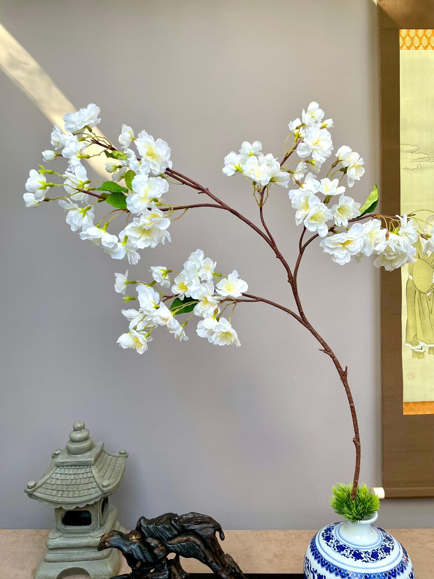 103cm White Sakura Blossom Spray, Faux Spring Flower Branch, Realistic Asian Floral Decor, Ikebana Vase Filler, Clean Home Accent