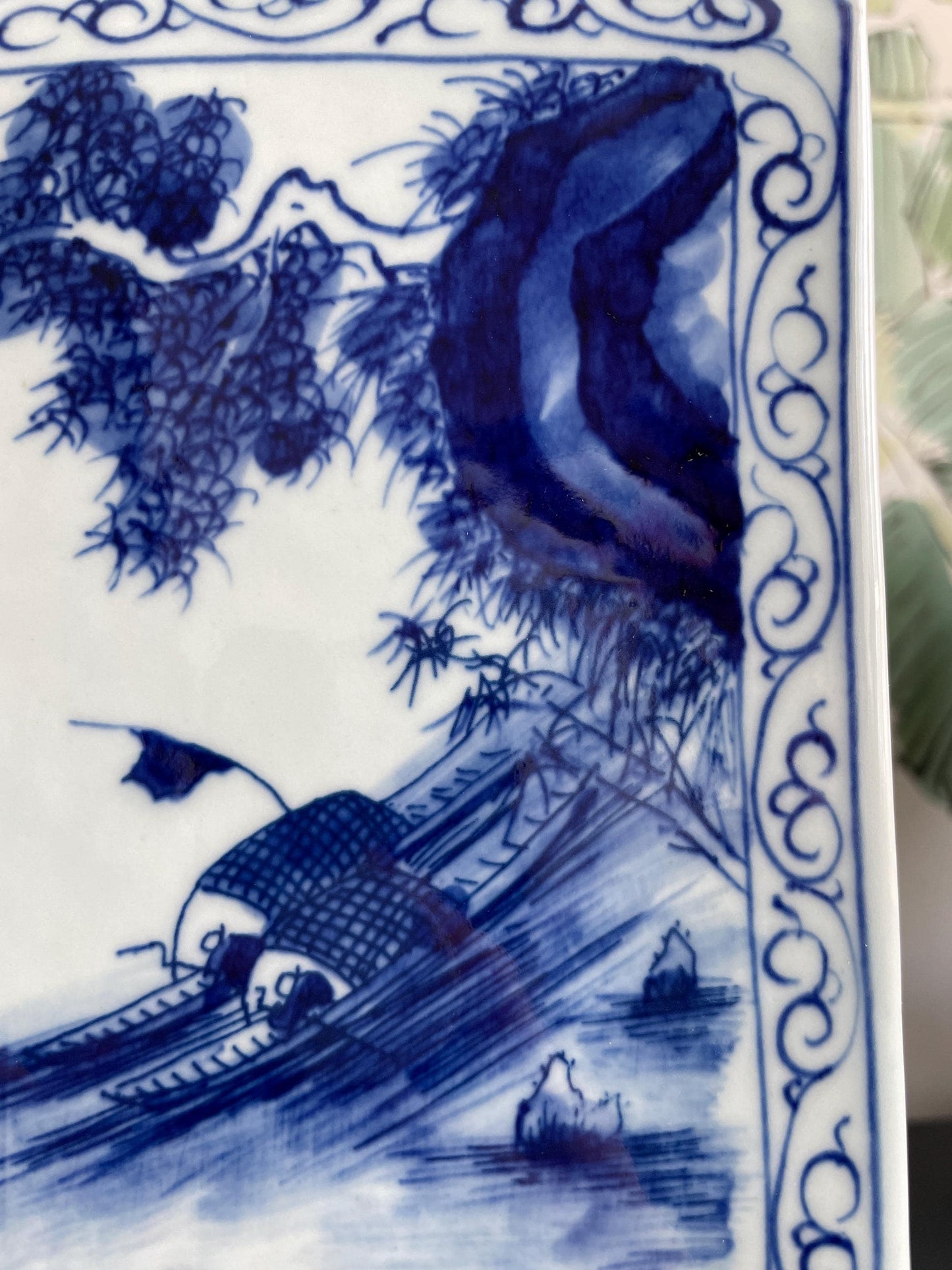 Hand-Painted Blue  White Square Xiang Qi Porcelain Vessel with Lid Imperial Kangxi Style Scholar  Pine Tree Motif  app 30cm