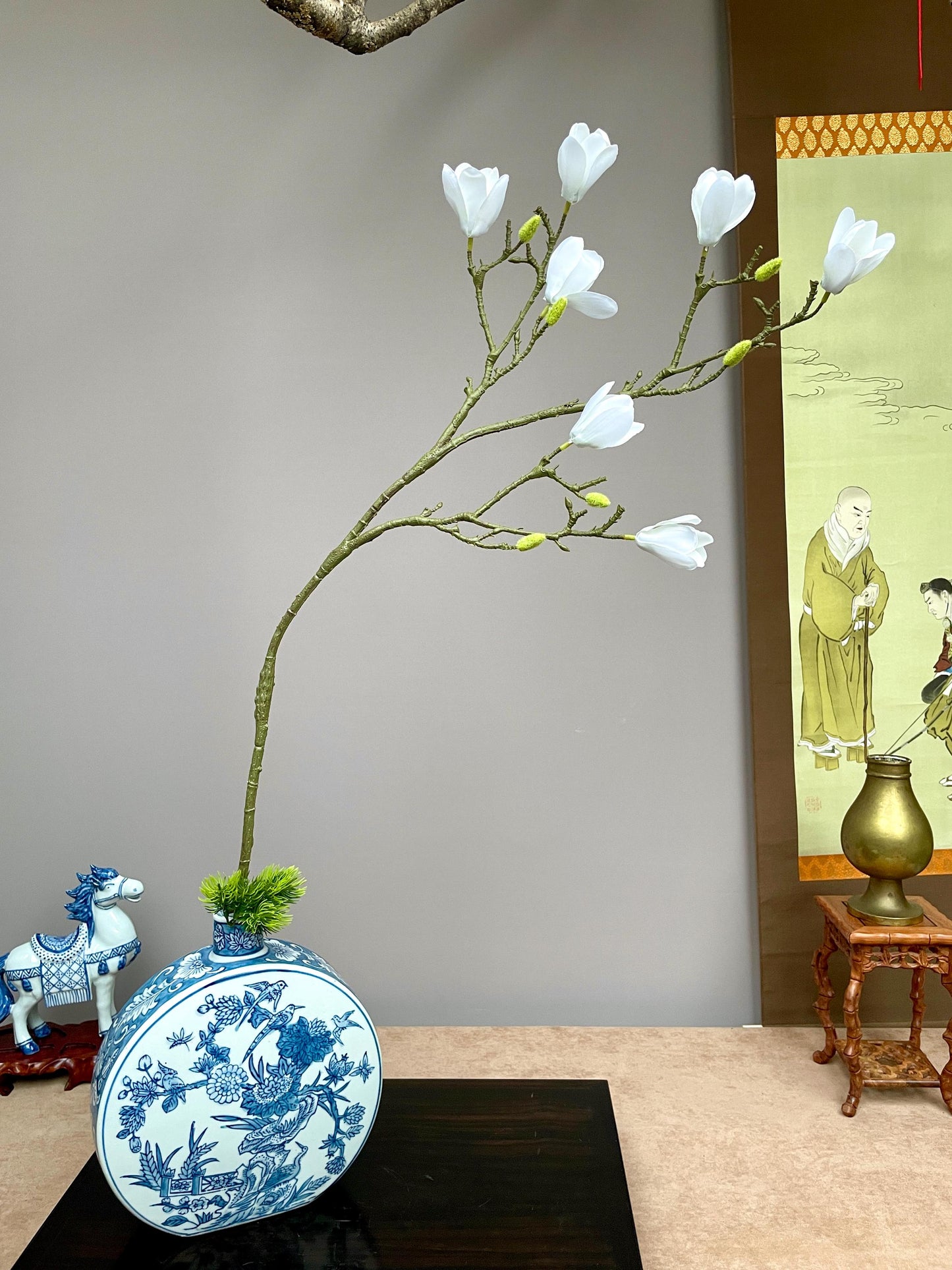 Realistic White Magnolia Branch - Faux Magnolia Denudata Flower Lunar New Year Decor Yulan Jade Orchid Zen Chinese New Year Floral Stem