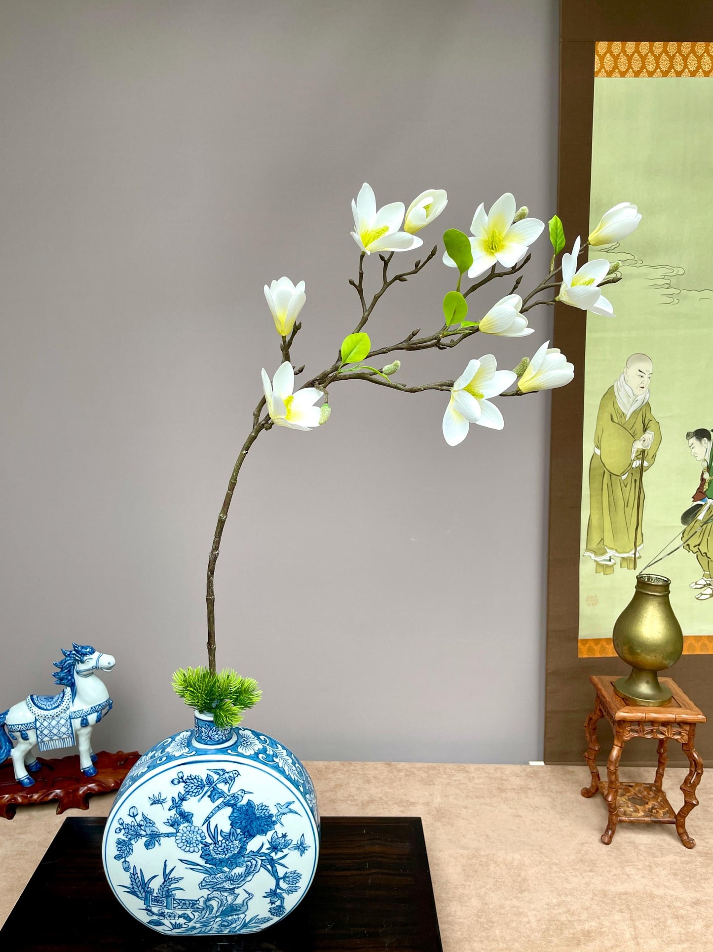 Realistic White Magnolia Branch - Faux Magnolia Denudata Silk Flower Lunar New Year Decor Yulan Jade Orchid Zen Chinese New Year Floral Stem