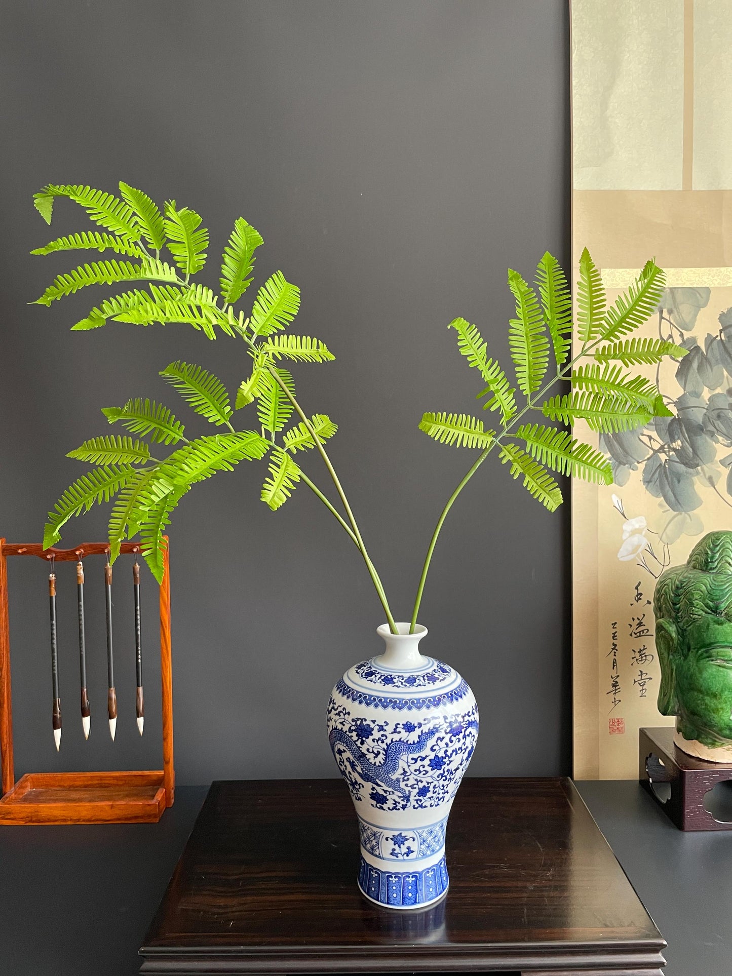 Artificial Fern Branches (Set of 3) | High-End Faux Tropical Foliage | Realistic Botanical Accent for Minimalist Vase Styling