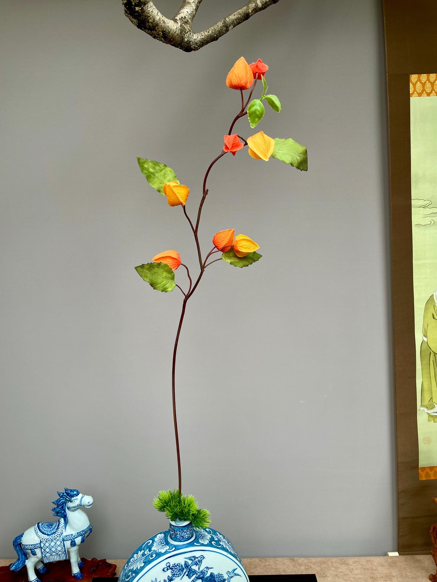 Realistic Chinese Lantern Branch - Faux Physalis Alkekengi Stem Winter Cherry Silk Flower Zen Minimalist Decor Orange Lanterns Faux floral