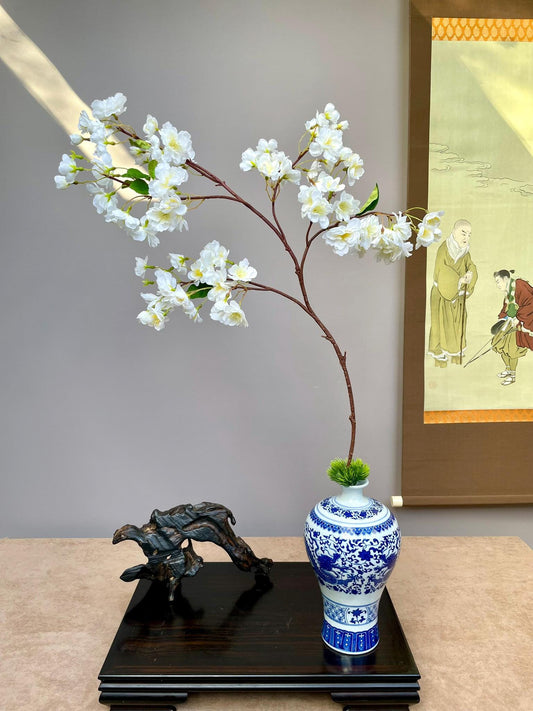 103cm White Sakura Blossom Spray, Faux Spring Flower Branch, Realistic Asian Floral Decor, Ikebana Vase Filler, Clean Home Accent