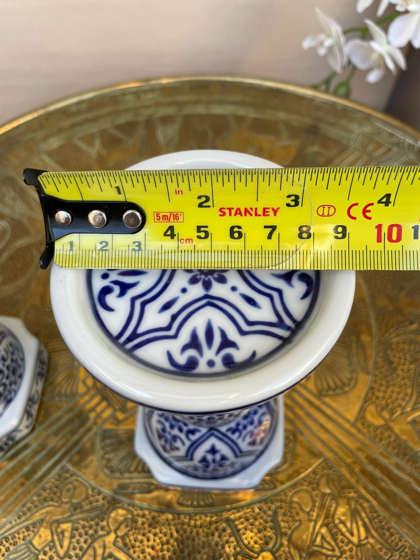 Blue and White Candlesticks Pair, Chinoiserie Taper Holders, Geometric Floral Porcelain, Grandmillennial Wedding Centerpiece, Hamptons Style