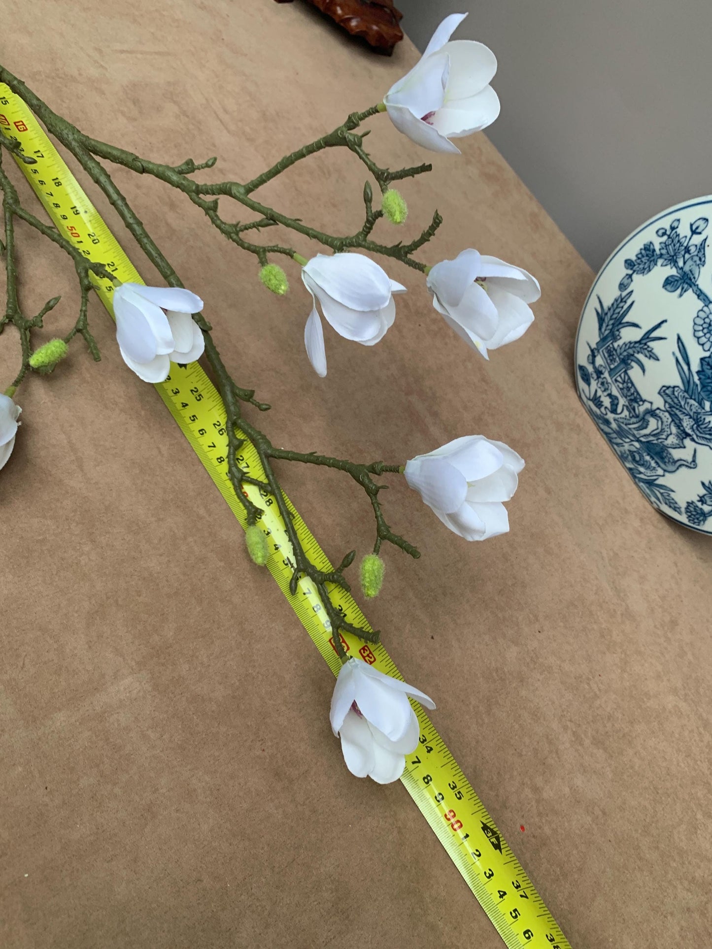 Realistic White Magnolia Branch - Faux Magnolia Denudata Flower Lunar New Year Decor Yulan Jade Orchid Zen Chinese New Year Floral Stem