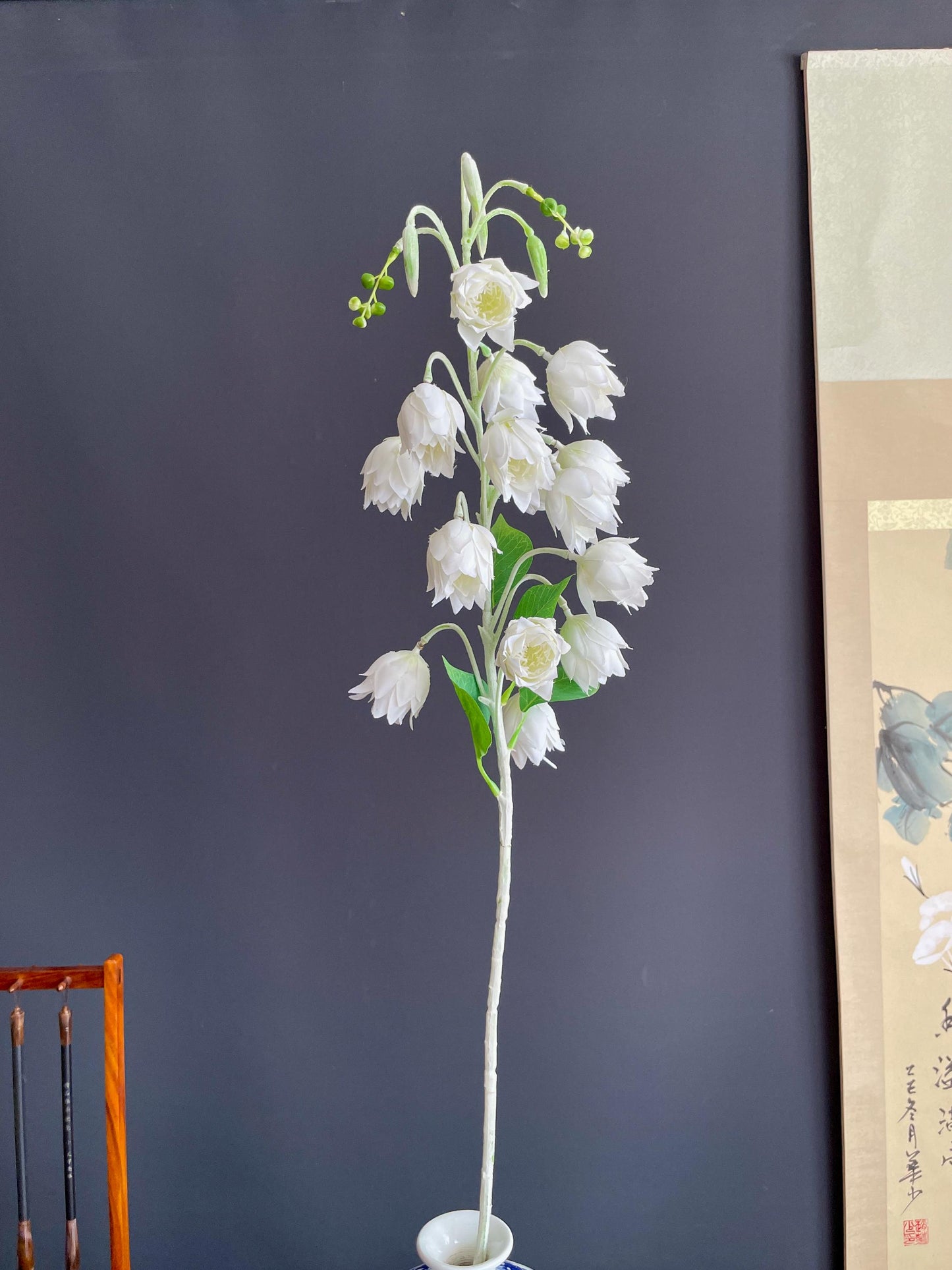 Elegant Faux Bellflower/Lily Stem | Architectural Artificial Botanical | Minimalist Home Decor Accent