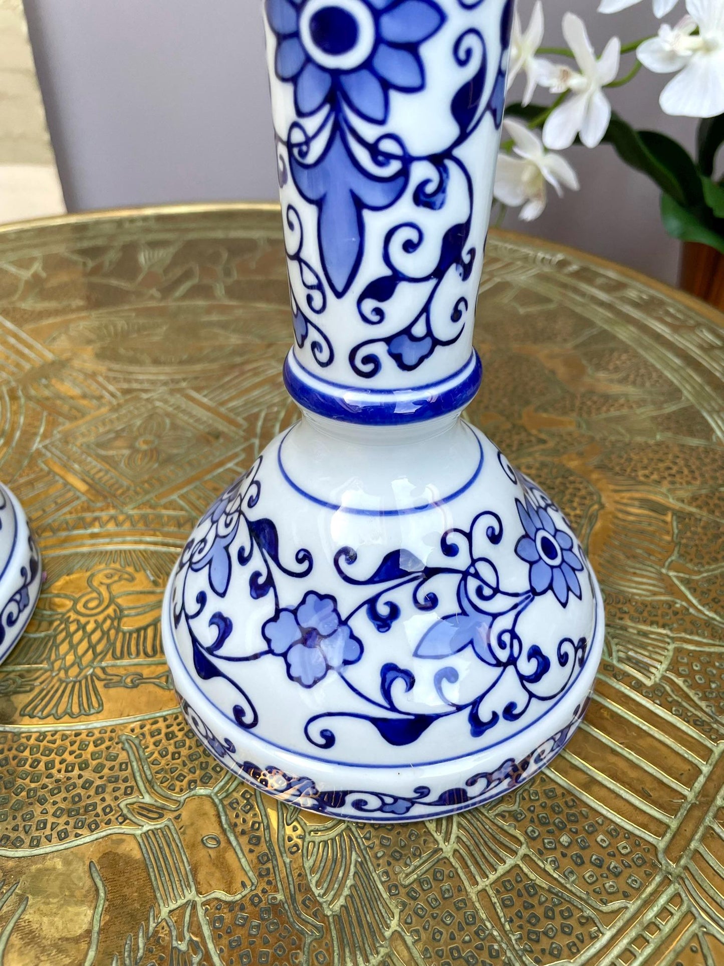 Fine Hand-Painted Blue & White Porcelain Candle Holder Pair • Artisan-Made Chinoiserie Centerpiece • Luxury Table Décor in Collector Quality