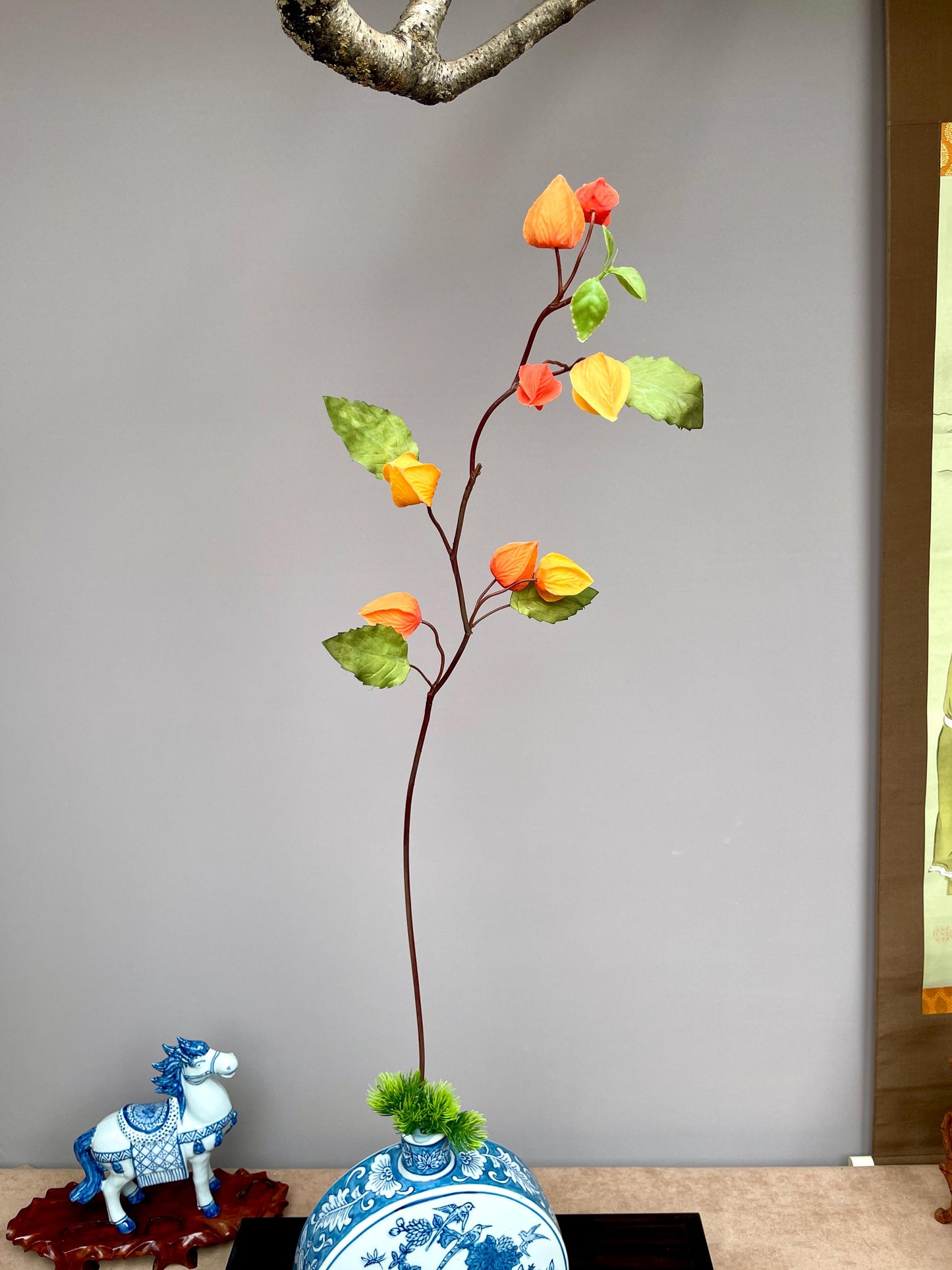 Realistic Chinese Lantern Branch - Faux Physalis Alkekengi Stem Winter Cherry Silk Flower Zen Minimalist Decor Orange Lanterns Faux floral