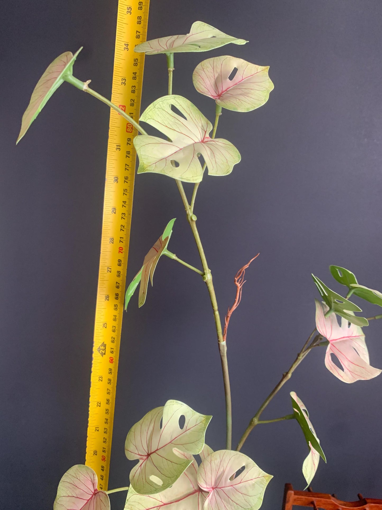 Faux Monstera Branch Artificial Caladium Leaf Stem Silk Tropical Greenery Fake Variegated Cheese Plant Traditional Tall Vase Filler 85cm