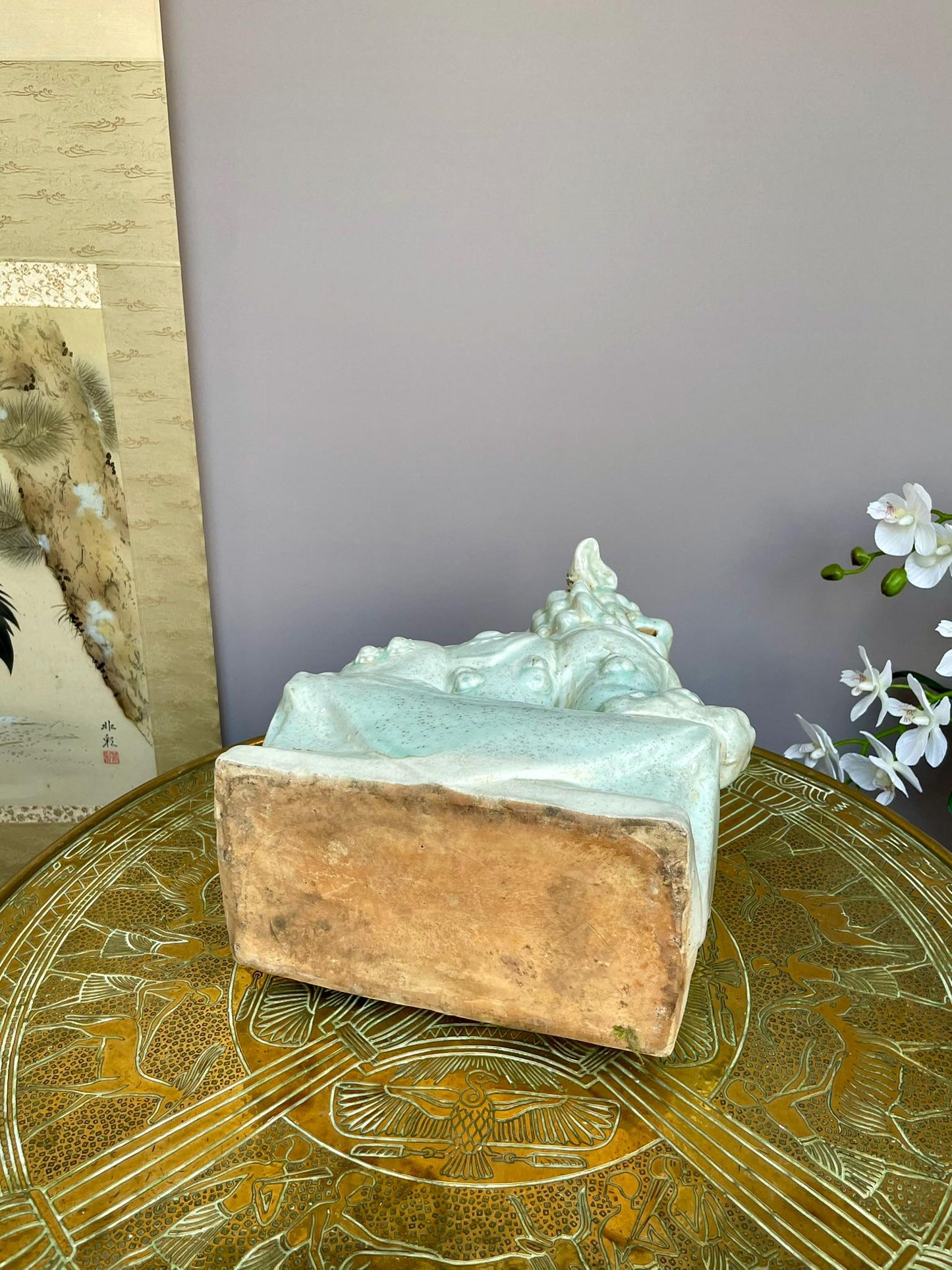 Ru-Style Celadon Foo Dog Sculpture | Celadon Guardian Lion | Chinese Art Decor | Scholar’s Studio Ornament | Ceramic Home Decor