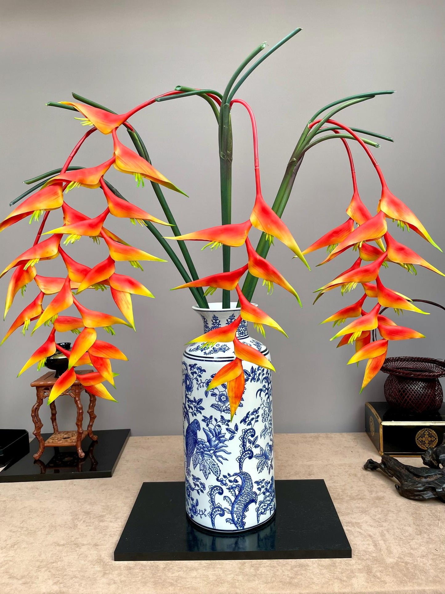 Artificial Heliconia Paradise Flower Stem | Tropical Faux “Parrot’s Beak” Bloom | Vibrant Exotic Decor. SINGLE STEM