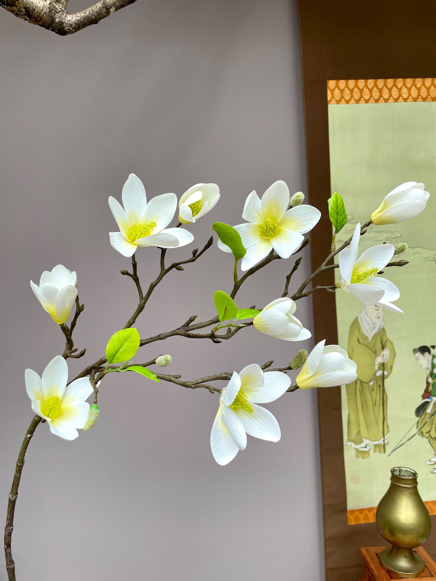 Realistic White Magnolia Branch - Faux Magnolia Denudata Silk Flower Lunar New Year Decor Yulan Jade Orchid Zen Chinese New Year Floral Stem