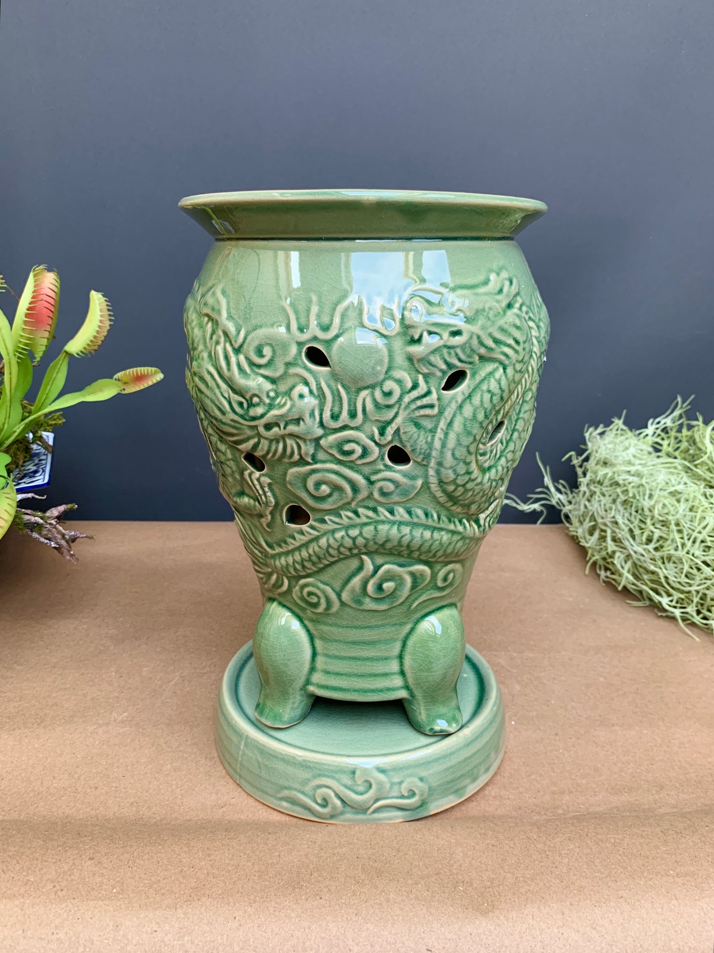 Traditional Korean Orchid planter pot 2 Pcs blue Crackle Glaze porcelain planter