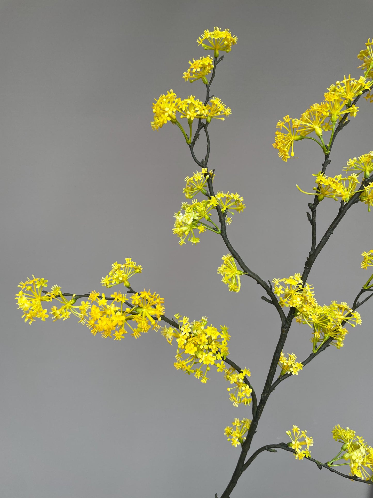 Realistic Faux Cornus Officinalis Yellow Flower Branch - Japanese Cornel Dogwood Artificial Stem Zen Minimalist Home Decor Tea Room Ornament