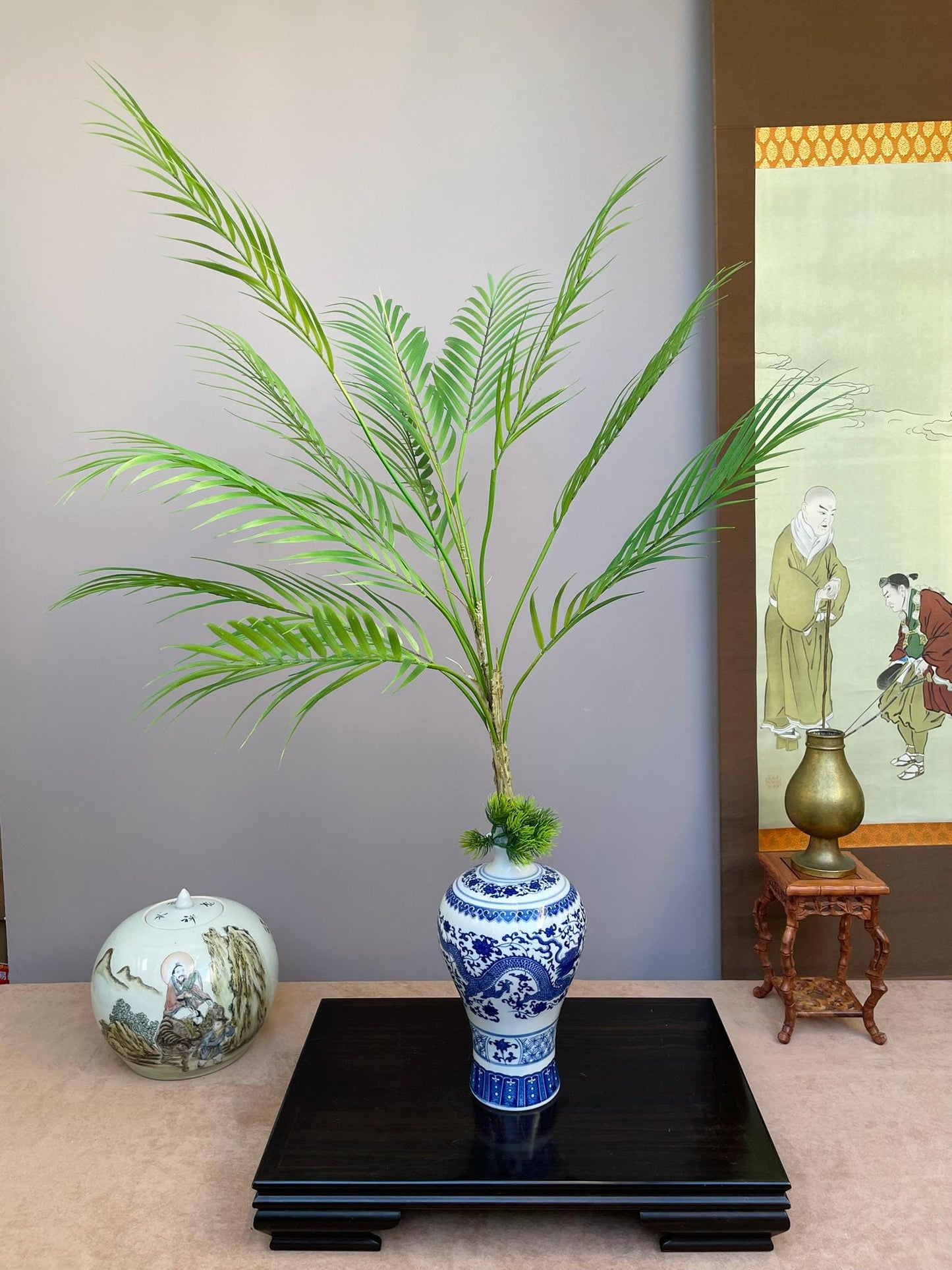 Large Realistic Artificial Palm Branch Faux Tropical Greenery Life-Like Areca Palm Frond for Tall Vases - Maintenance-Free Luxury Home Decor