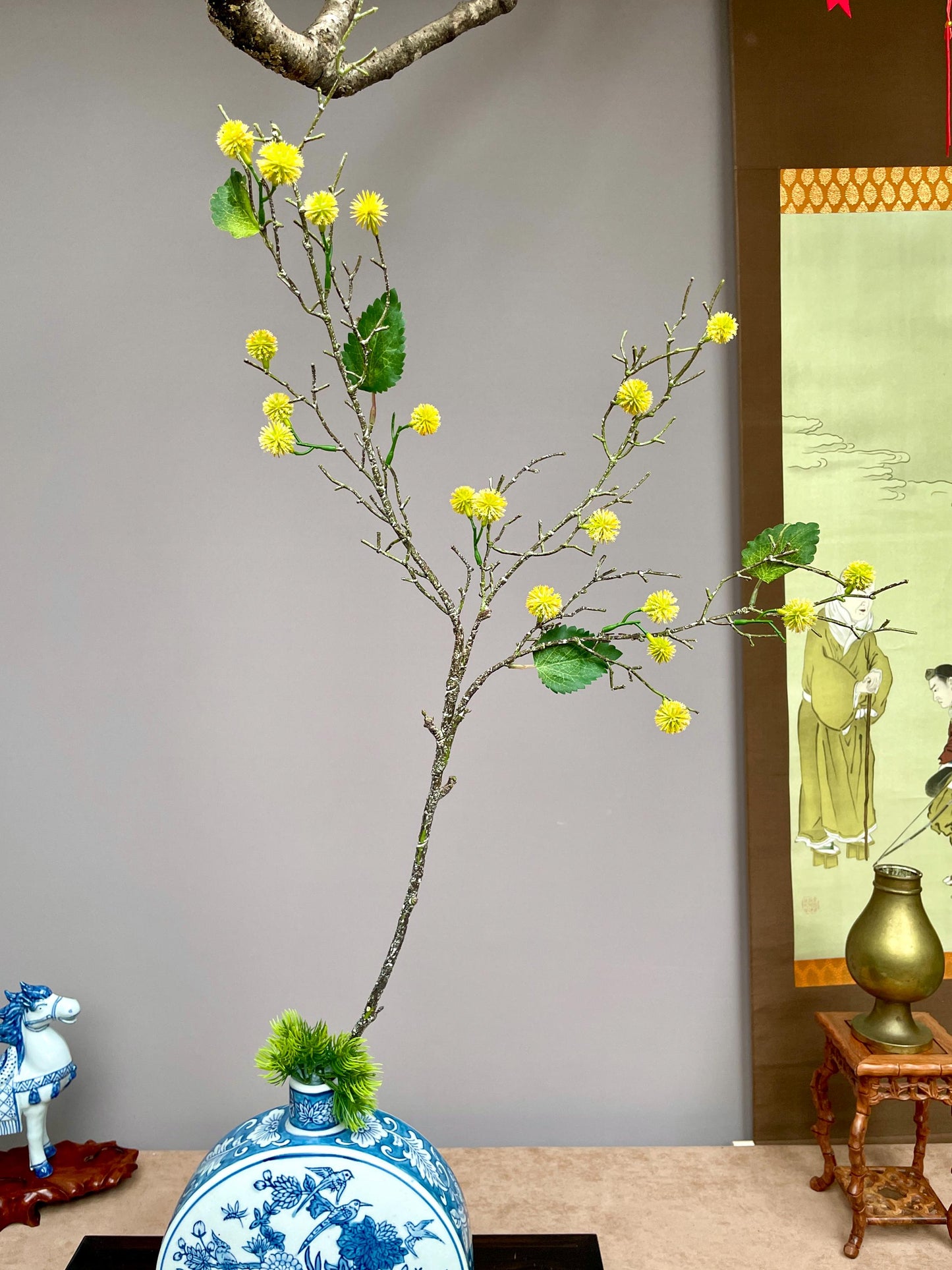 Realistic Yellow Mimosa Branch - Faux Acacia Silk Flower - Lunar New Year Golden Blossom Decor - Zen Minimalist Chinese New Year Floral Stem