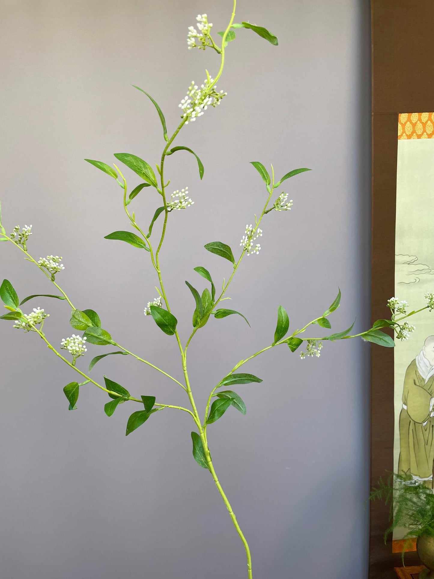 Realistic Delicate White Artificial Blossom Branch - Faux Jasmine Style Flowering Stem - Hand-Crafted Spring Decor Elegant Minimalist Floral