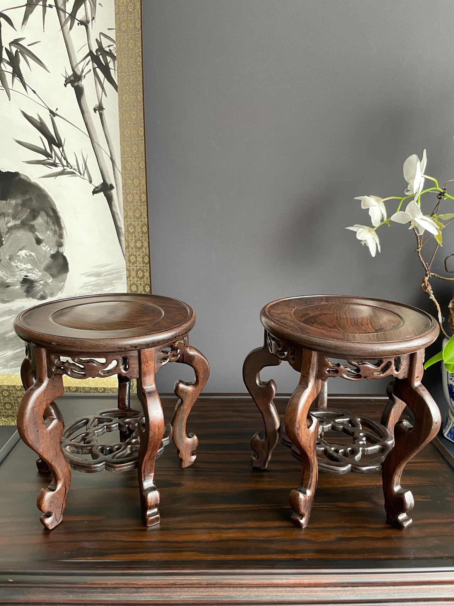 Artisanal Carved Hardwood Stand | traditional Chinese Display Base for Orchids | Elegant Pedestal for Porcelain Planters