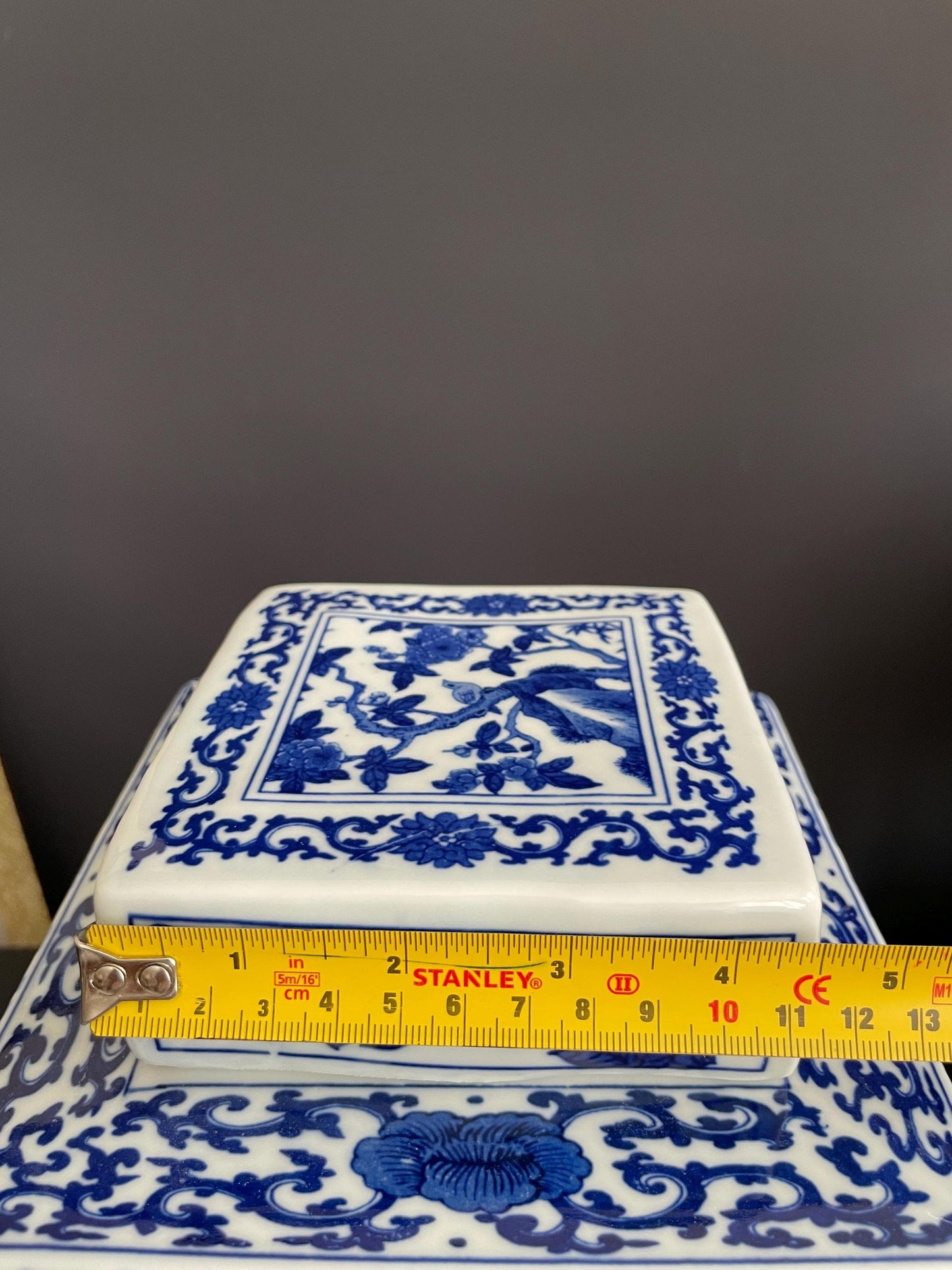 Rare Hand Painted Blue and White Xiang Qi Porcelain Vase | Hand Pressed Square Ginger Jar with Lid | 30cm Heavy Collector Ceramic Vessel