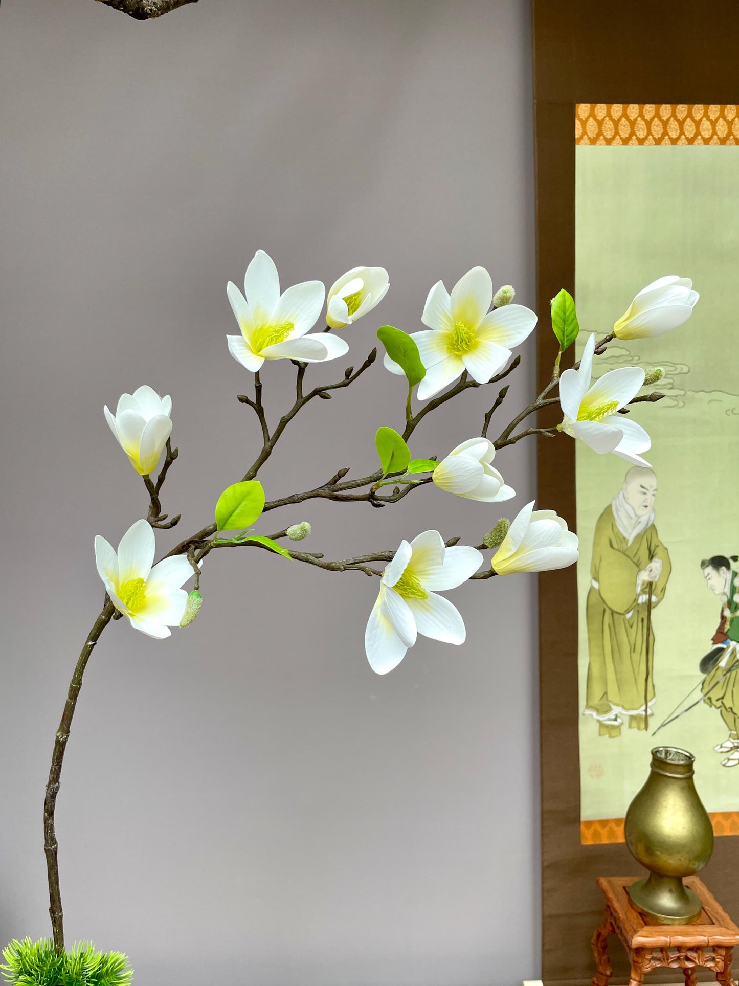 Realistic White Magnolia Branch - Faux Magnolia Denudata Silk Flower Lunar New Year Decor Yulan Jade Orchid Zen Chinese New Year Floral Stem
