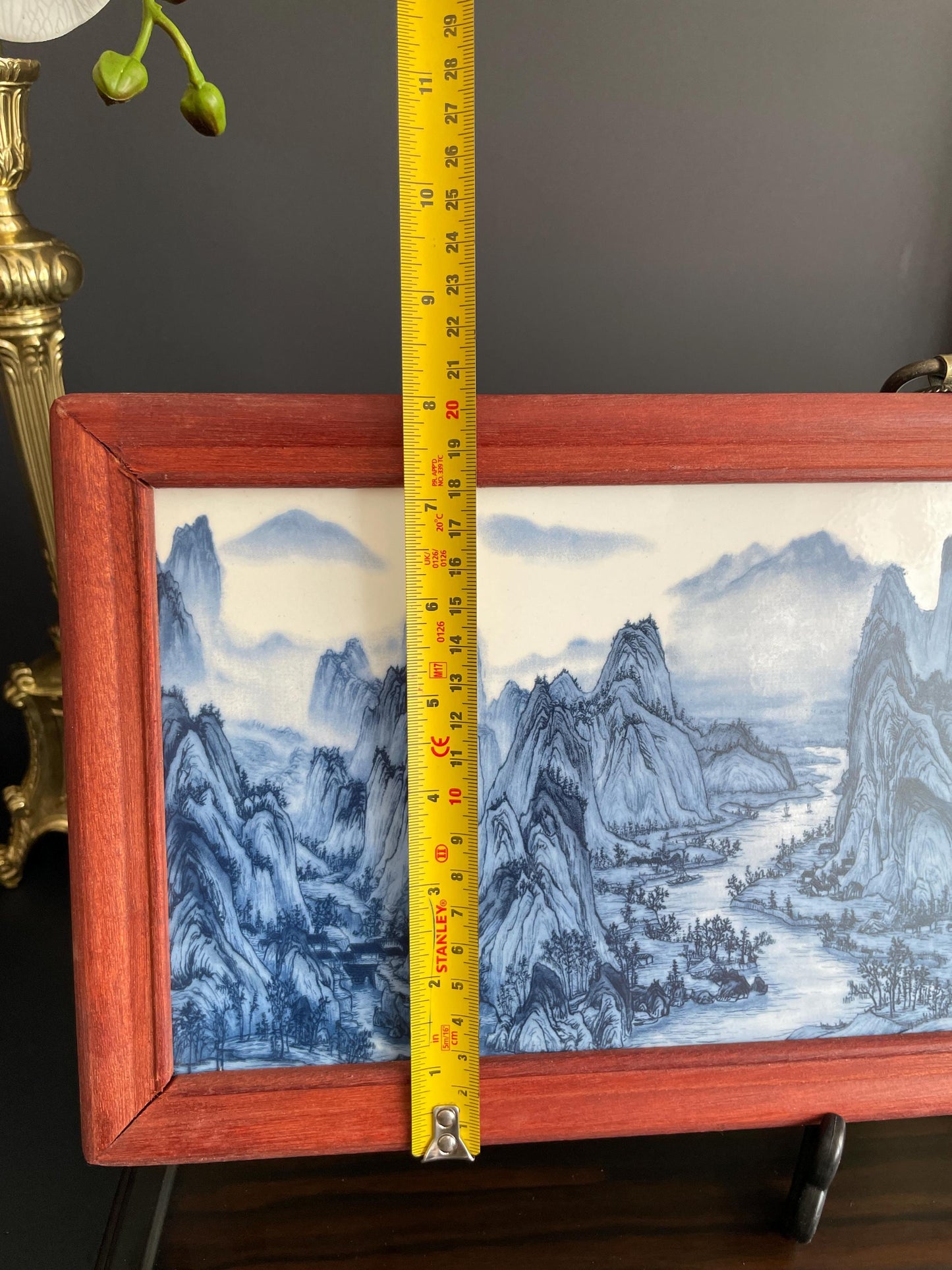 Hand-Crafted Blue & White Porcelain Landscape Plaque | Framed "Fu Chun Shan Ju Tu" Shan Shui Wall Art Screen (53cm x 20cm)