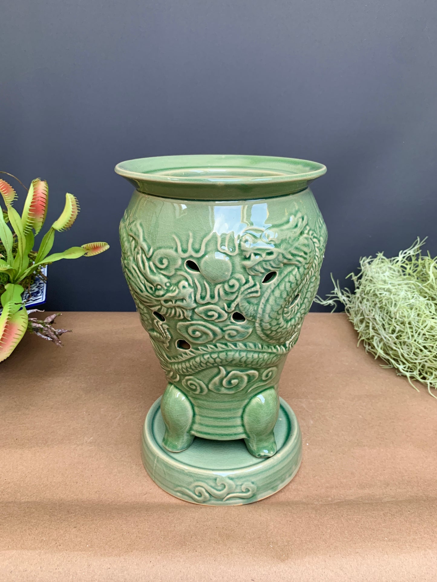 Traditional Korean Orchid planter pot 2 Pcs blue Crackle Glaze porcelain planter