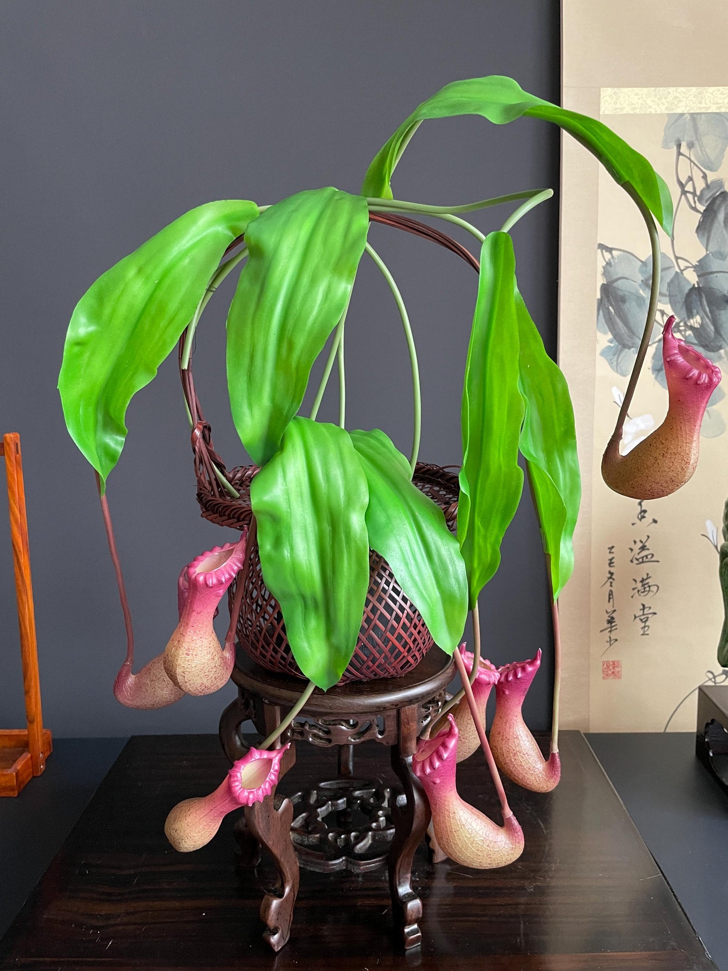 Exquisite Faux Pitcher Plant (Nepenthes) | Ultra-Realistic Tropical Botanical | Architectural Statement Piece - SINGLE stem